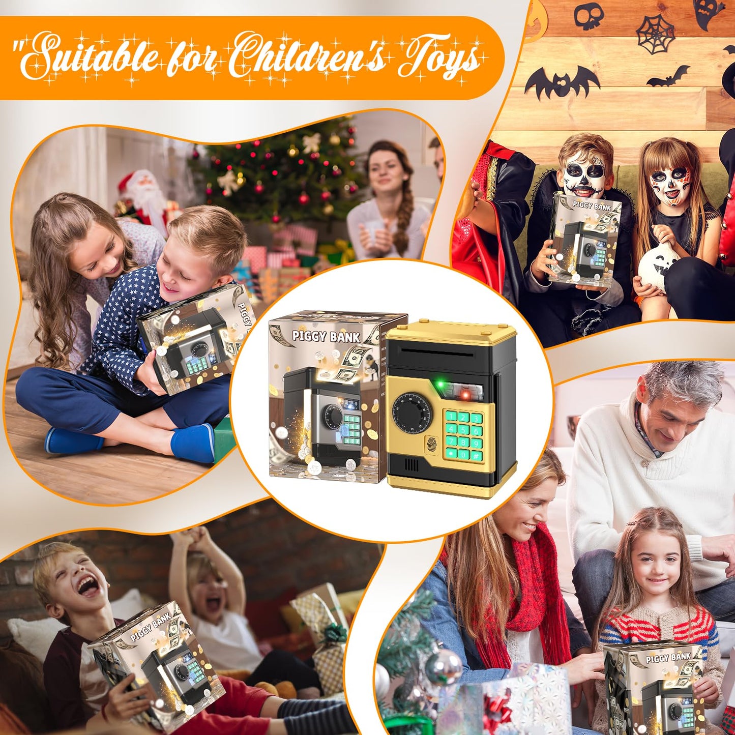 NAFEIV Piggy Bank: Automatic Electronic Money Bank with Password & Fingerprint Unlocking for Kids