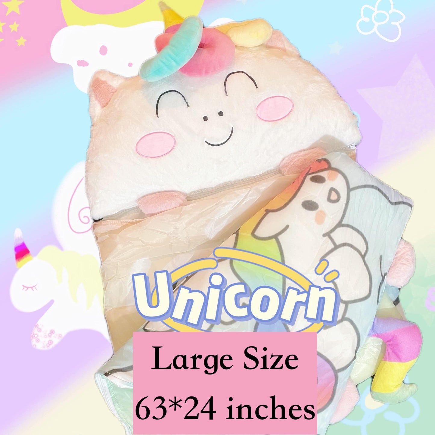Nalexmi Happy Kids Sleeping Bag - Cozy 3-in-1 Nap Mat with Pillow (Rainbow Unicorn)