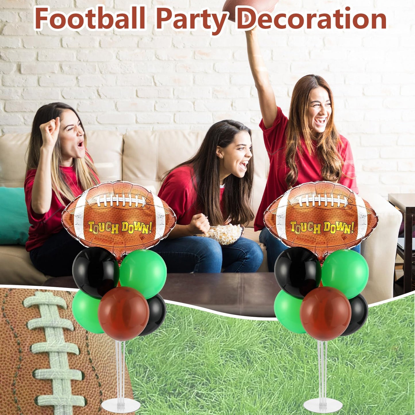 Naozinebi 4 Sets Football Party Balloons Stand Kit with Rugby Ball Foil Balloons – Centerpiece for Tables & Sports Events