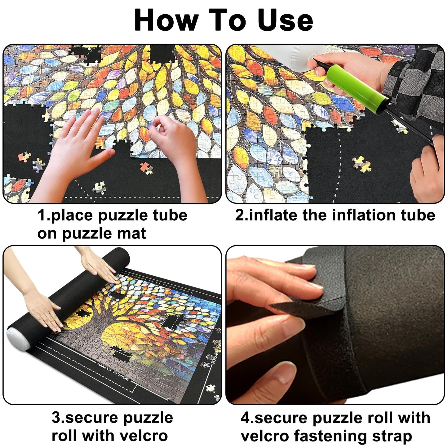 Napzy Puzzle Mat Rollup – Large Foldable Puzzle Board with 8 Trays & Drawstring Bag for 500–1500 PCS