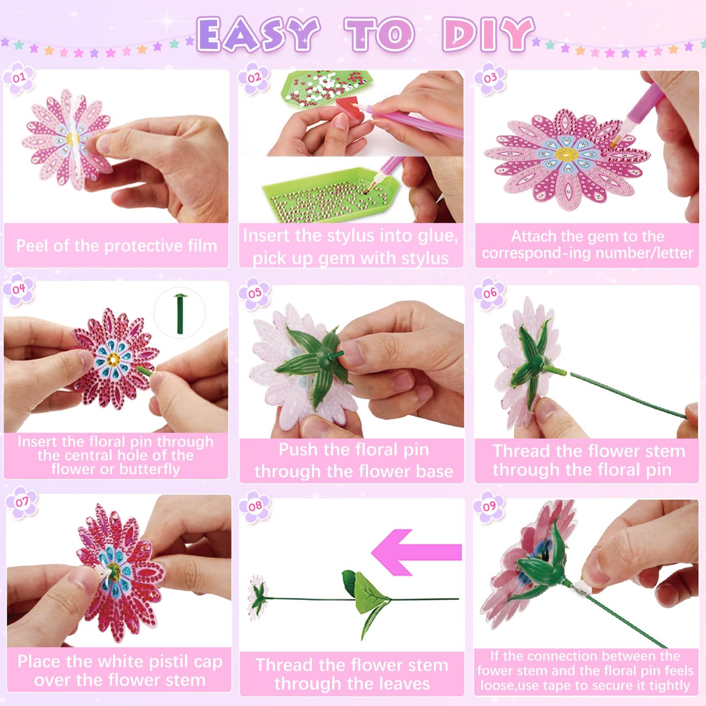 Nardoll GEM Art Flower Bouquet Kit for Kids 8-12 – 5D Diamond Art DIY Crafts