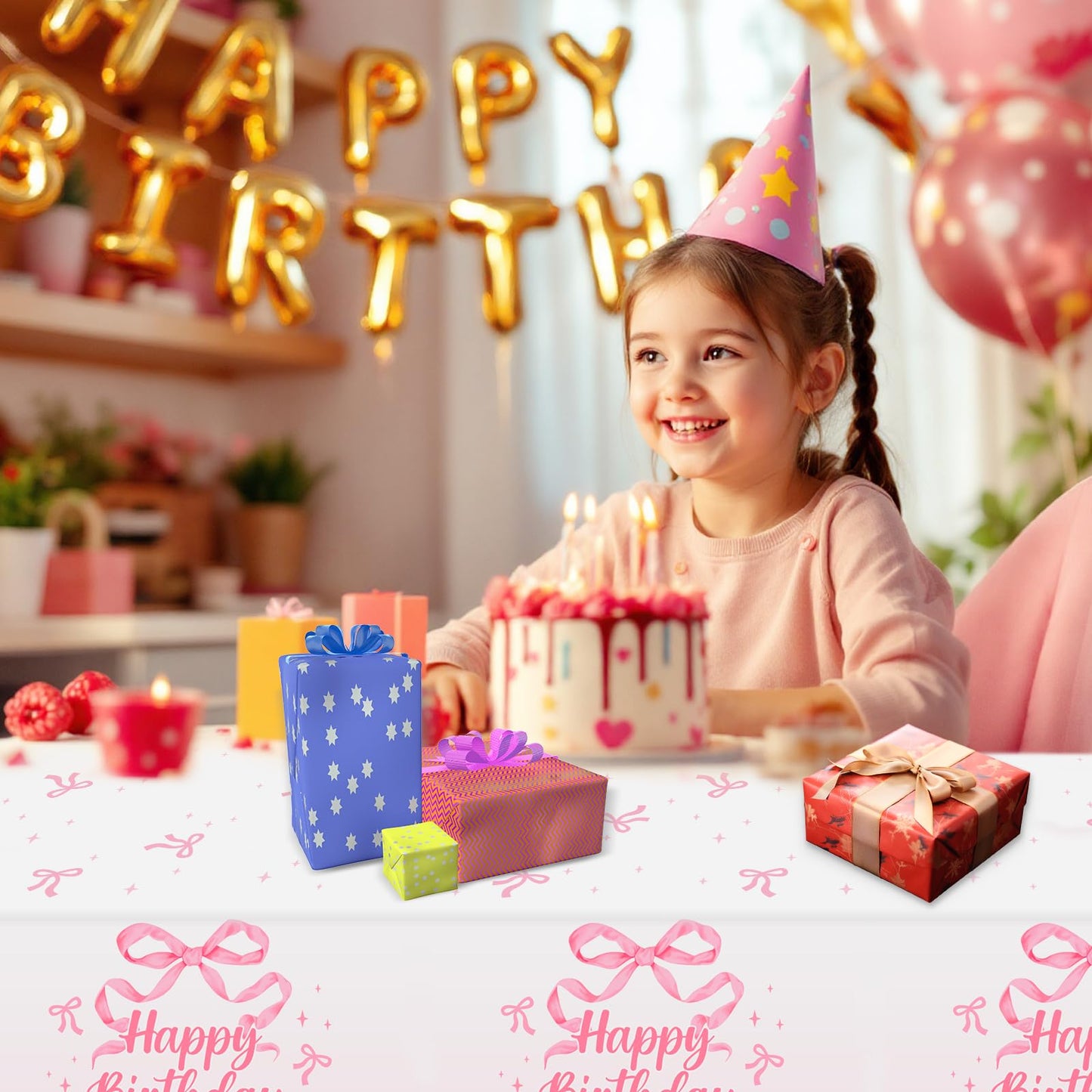 NatNarr 3-Pack Coquette Pink Bow Tablecloth — 54x108 Inch Disposable Waterproof Table Cover for Rectangular Tables