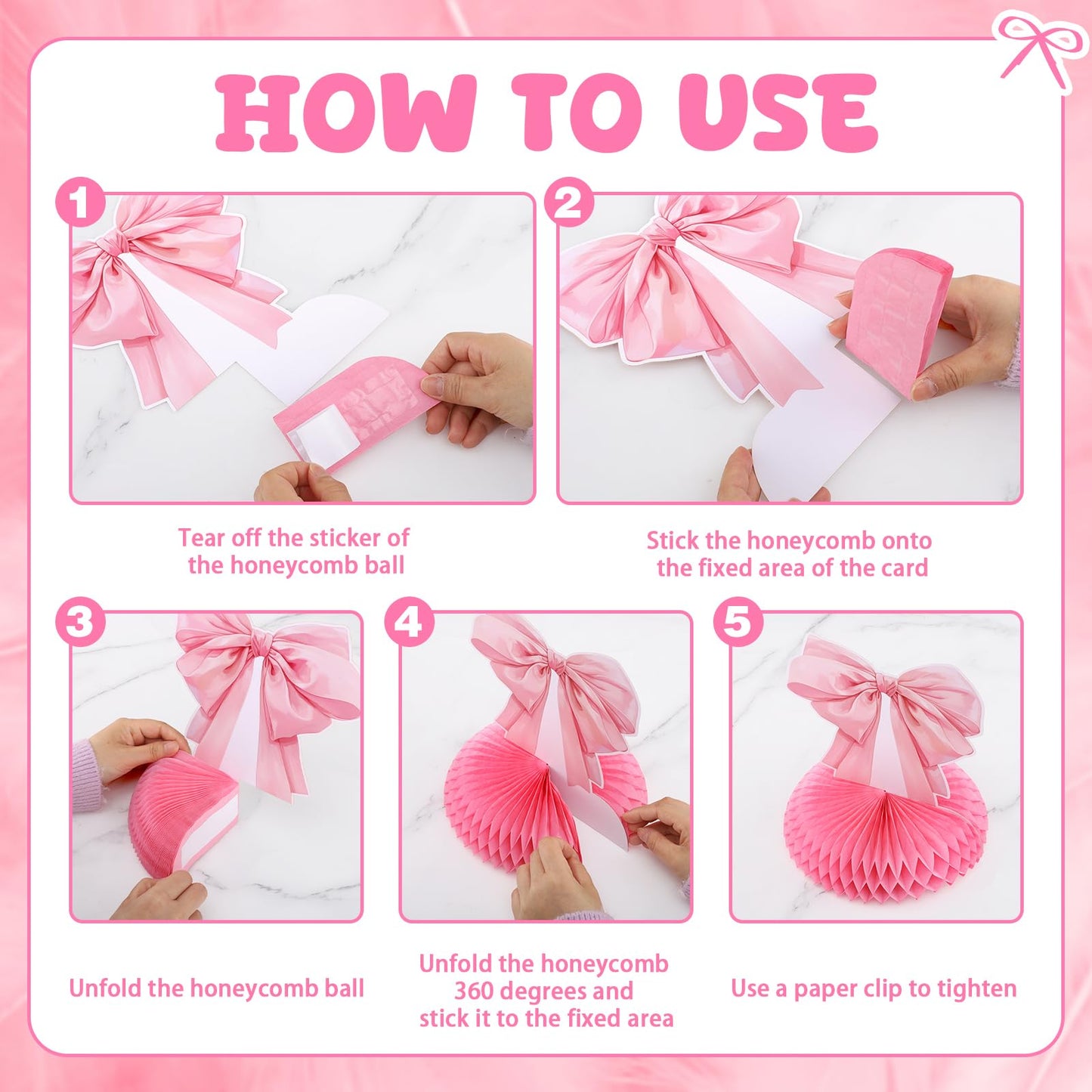NatNarr 12 Pcs Pink Bow Honeycomb Centerpieces – Coquette Theme Party Decorations