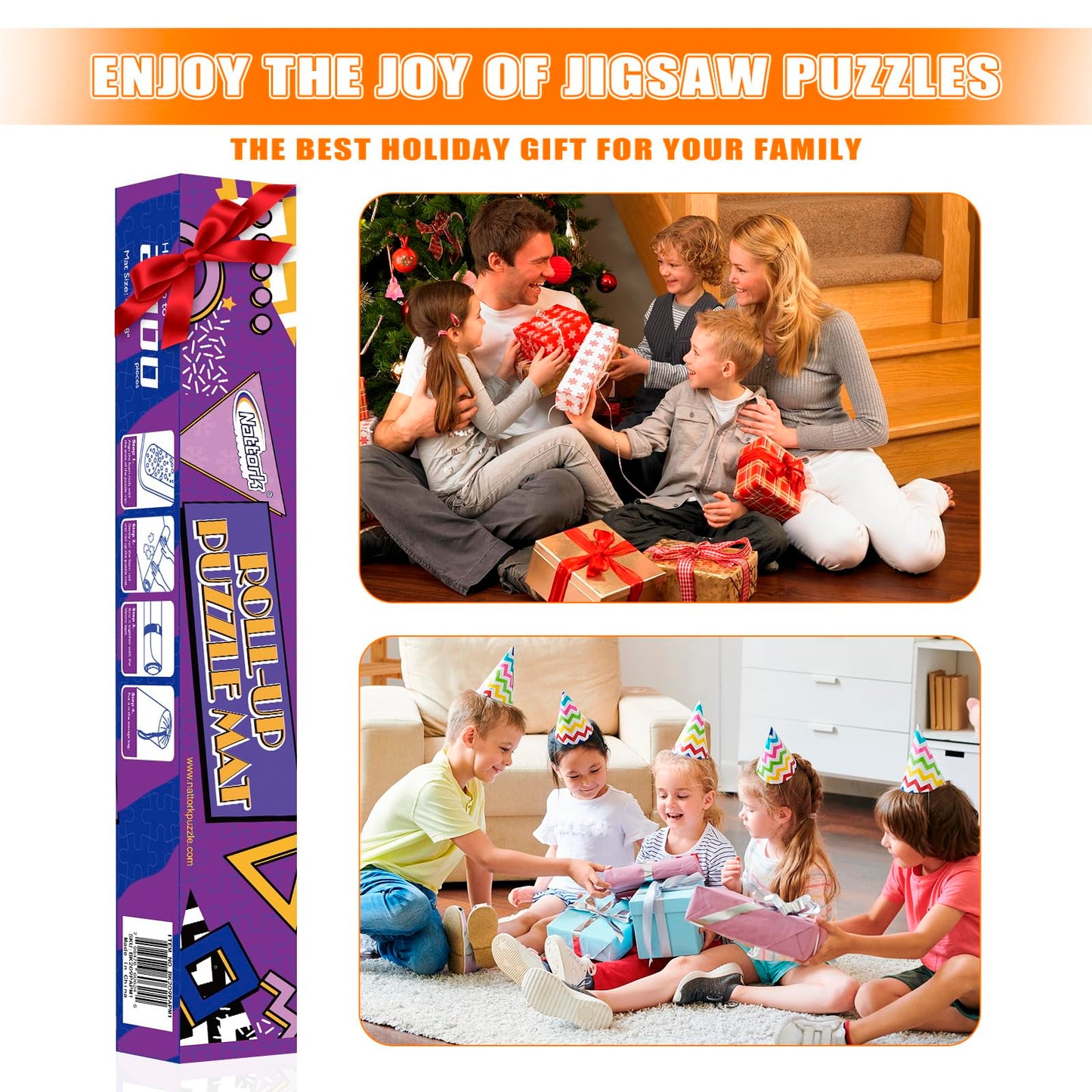 Nattork Jigsaw Puzzle Mat Roll Up – Portable 2000-Piece Puzzle Saver with Non-Slip Rubber Base & 4 Sorting Trays