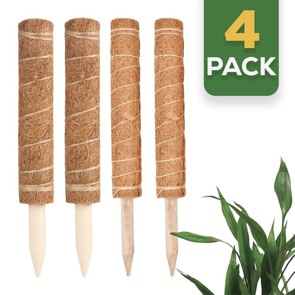 4pc Coir Moss Pole Plant Supports Stackable Fibre Stakes 16cm