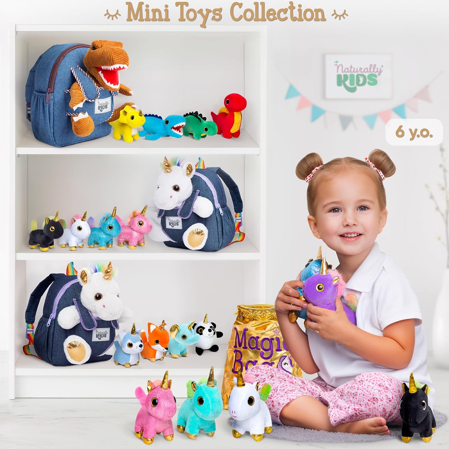 Naturally KIDS Stuffed Unicorn Set – 6 Plush Toys for Toddlers