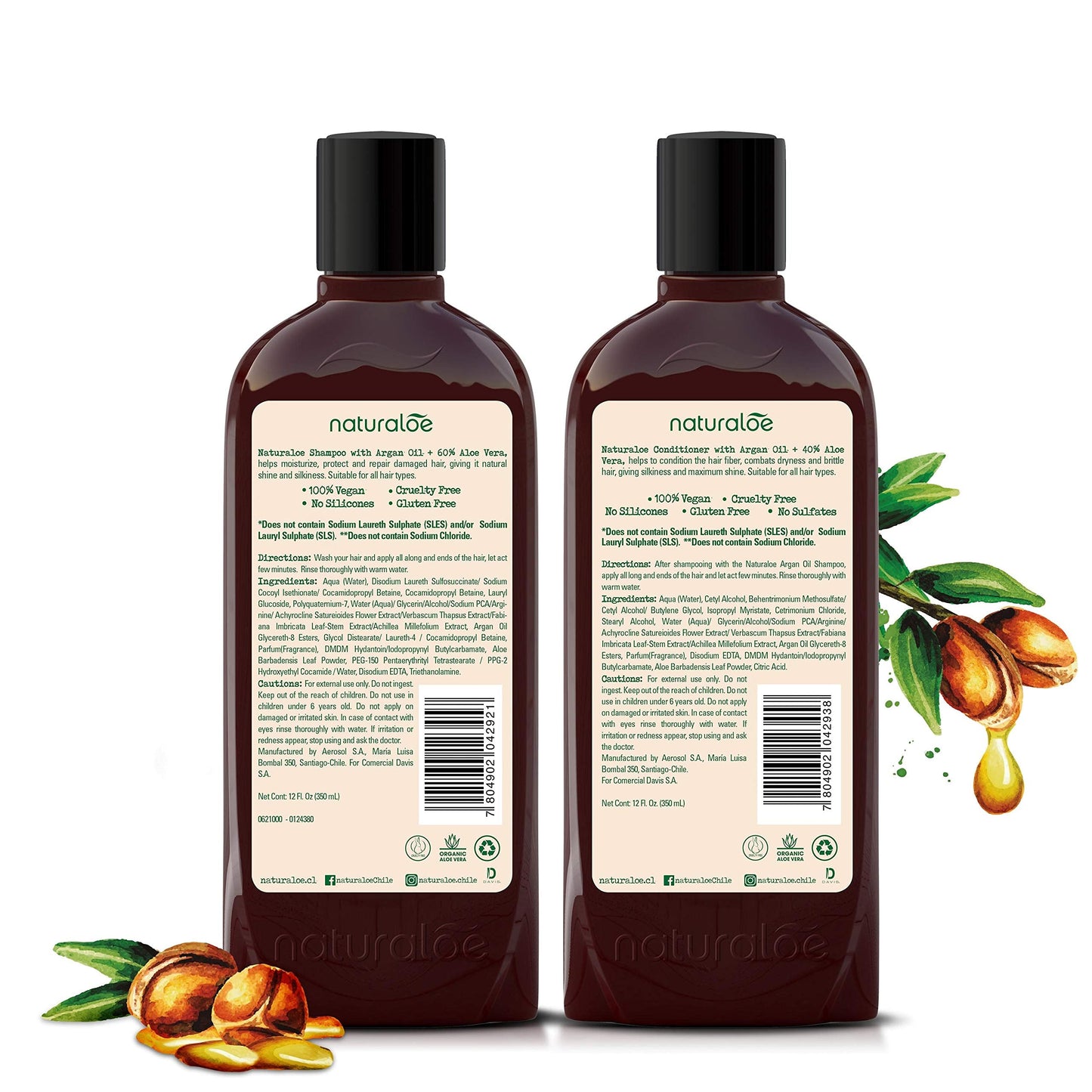 Naturaloe Repairs & Moistures Shampoo + Conditioner – 100% Vegan, Aloe Vera & Argan Oil, 24 fl oz