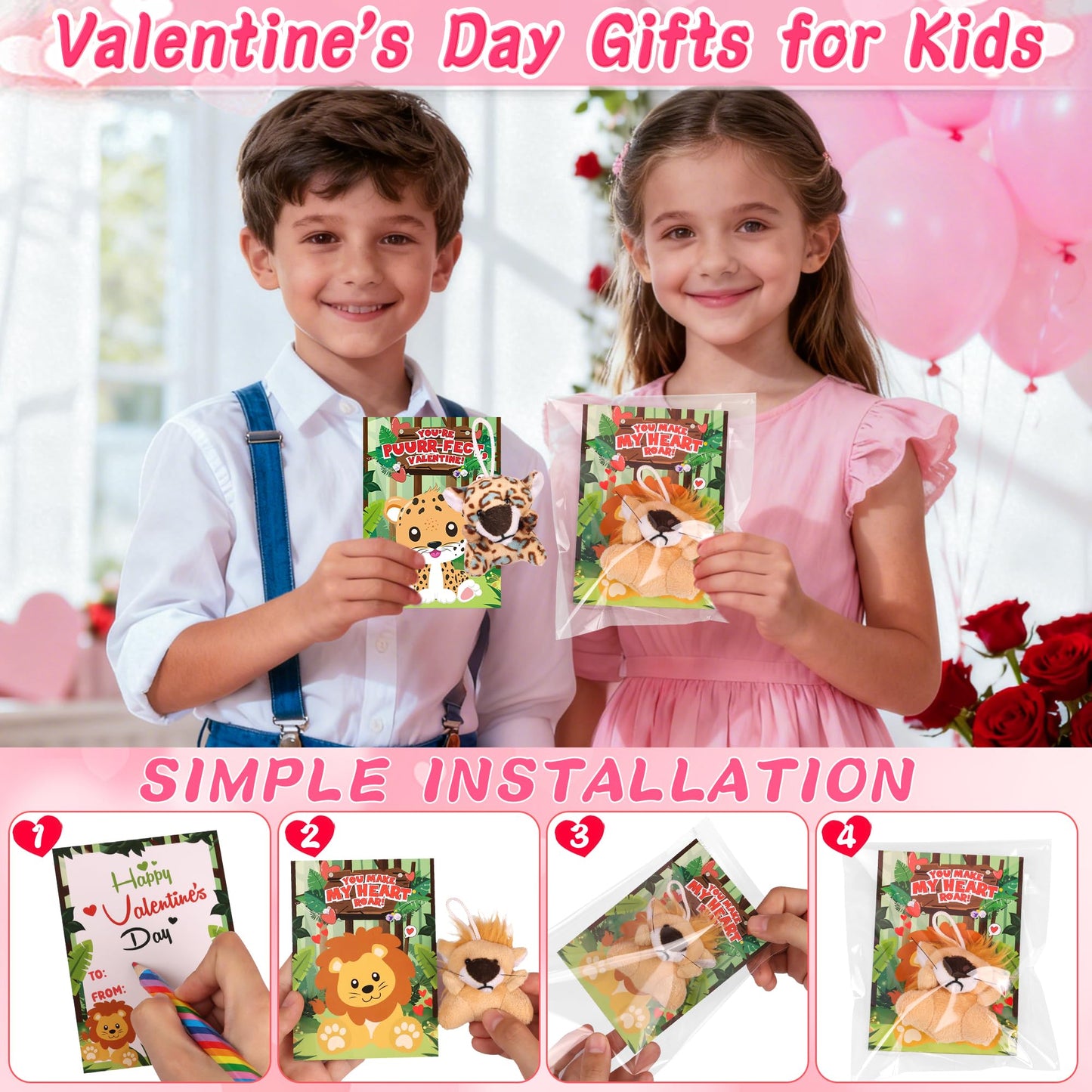 NAWITDA 24-Pack Valentines Day Gift for Kids – Plush Toys & Cards