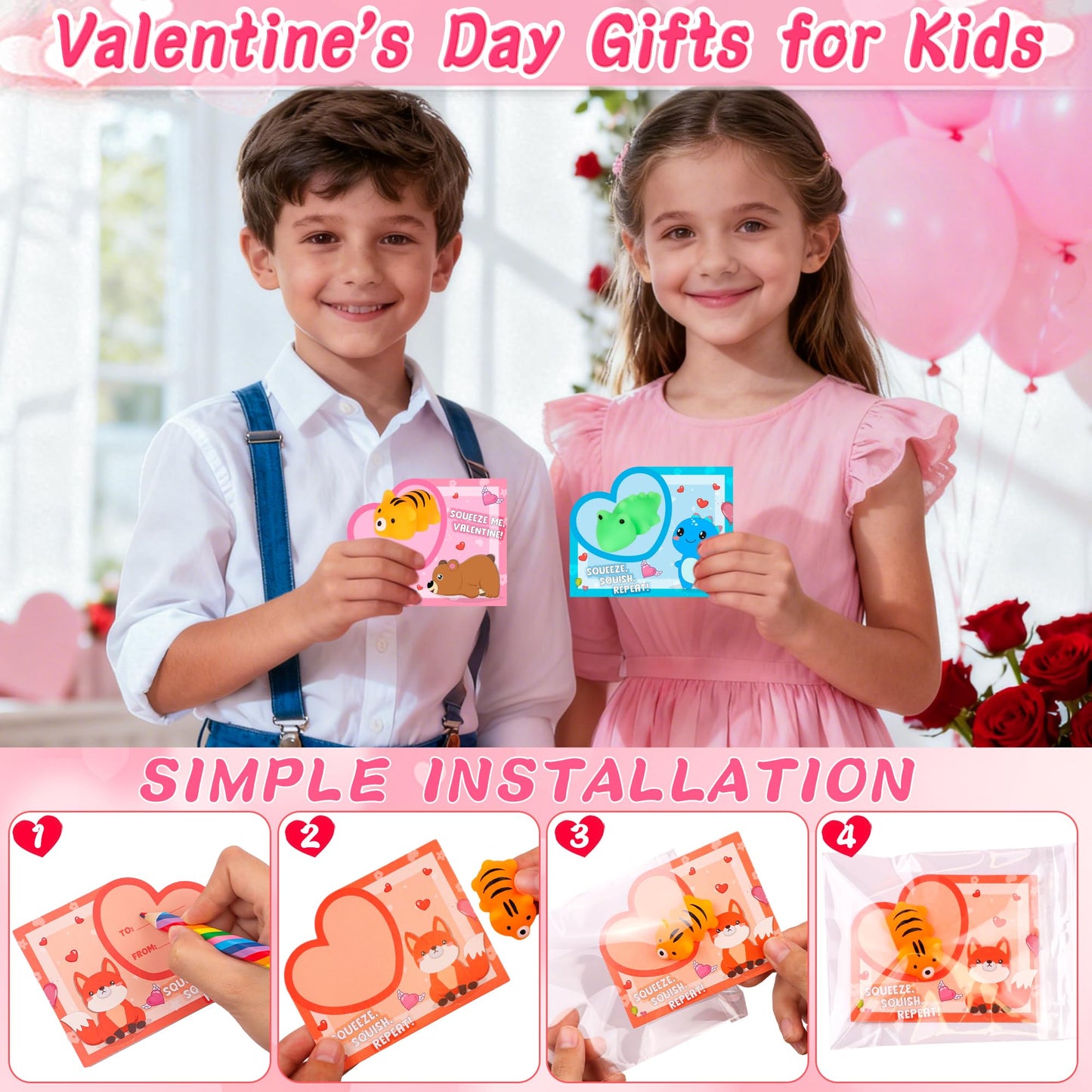 NAWITDA 28-Pack Valentines Cards with Mochi Squishies – Classroom Gift Exchange Favors