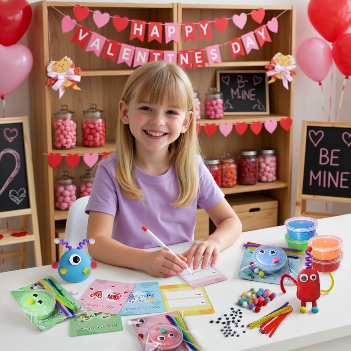 NAXYAN 24 Packs Valentines Day Cards for Kids with DIY Air Dry Clay Kits | Classroom Valentine Gifts