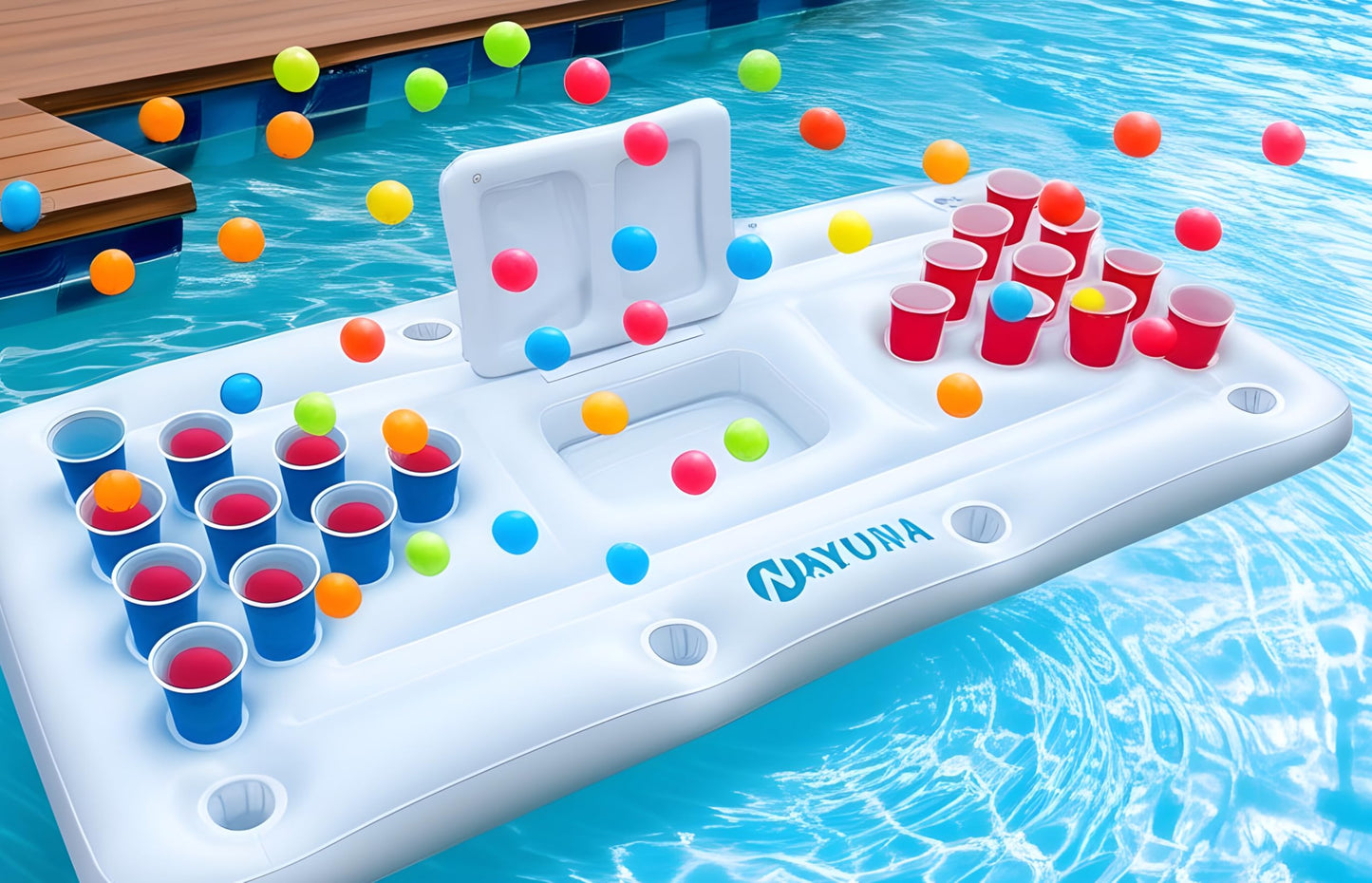 NAYUNA Floaty with Cooler & 20 Cups – Inflatable Pool Table for Adults