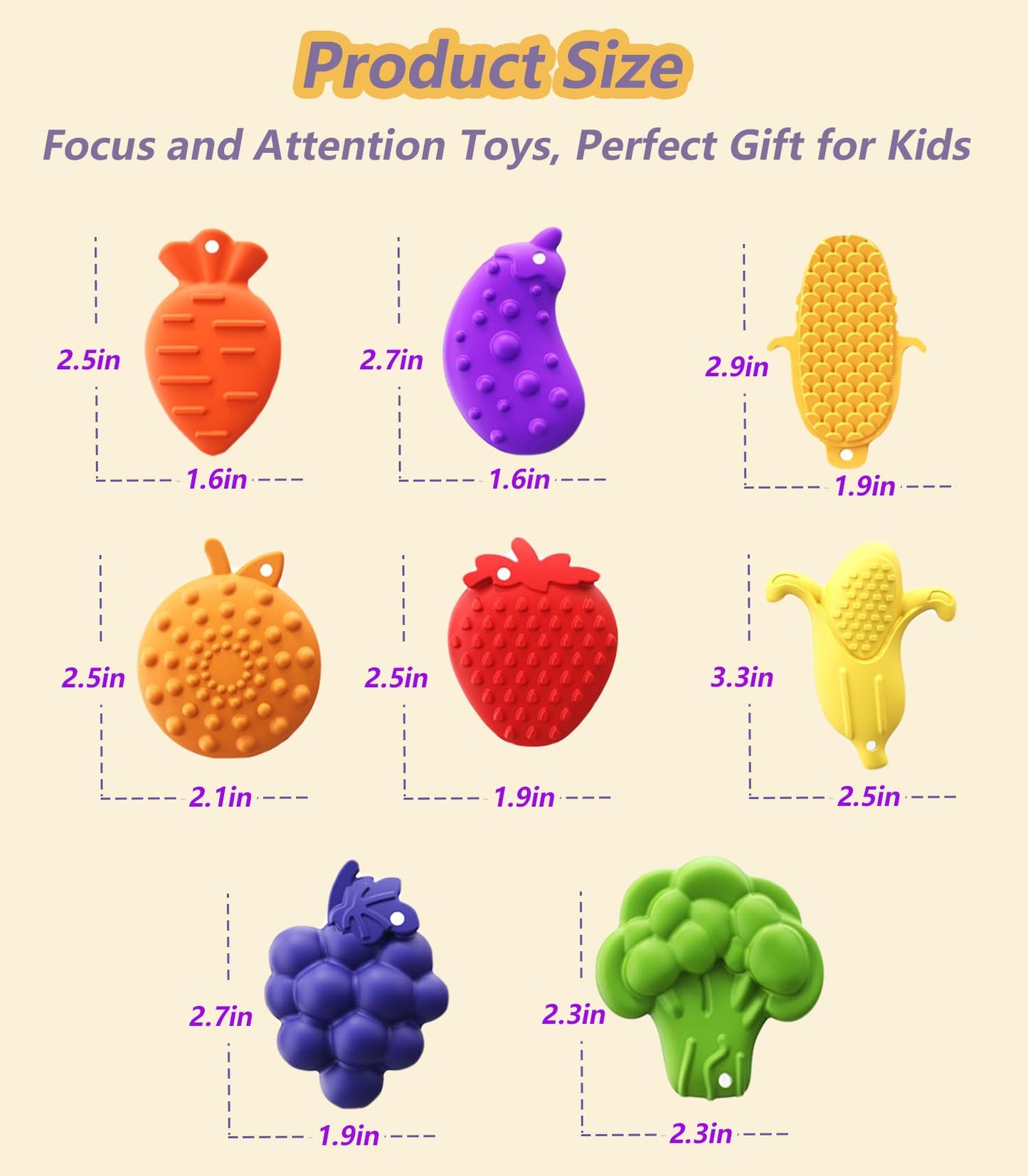 NEDWOLLE 8Pcs Silicone Fruit Worry Stones Fidget Toy – Portable Sensory Tools for Adults & Kids