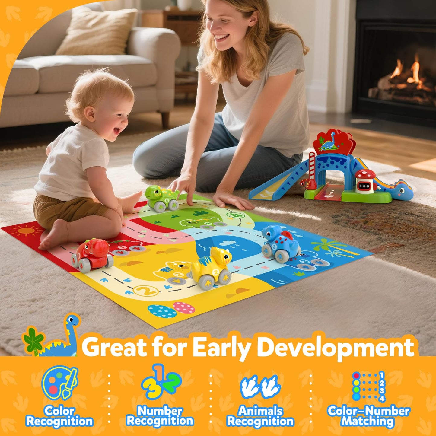 NEHEME Toddler Toy Set for Ages 1-2 | Educational Dinosaur Slide & Playmat