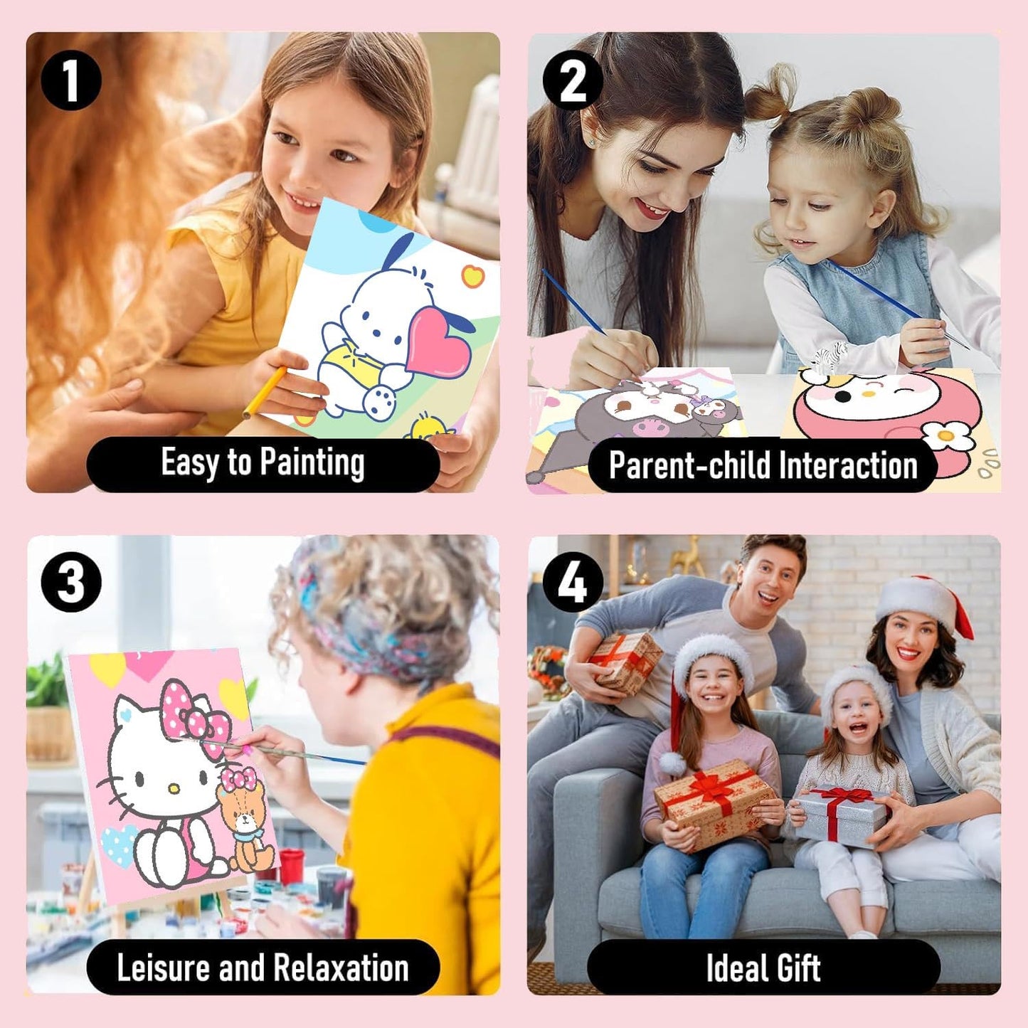 nekpiahu 6 Pack Cartoon Paint by Numbers for Kids – Framed Canvas with Wooden Easel