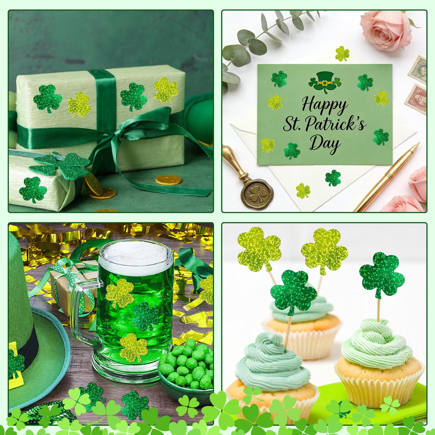 Nelisylux St. Patrick's Day Stickers Roll – 500 Pcs Glitter & Holographic Shamrocks