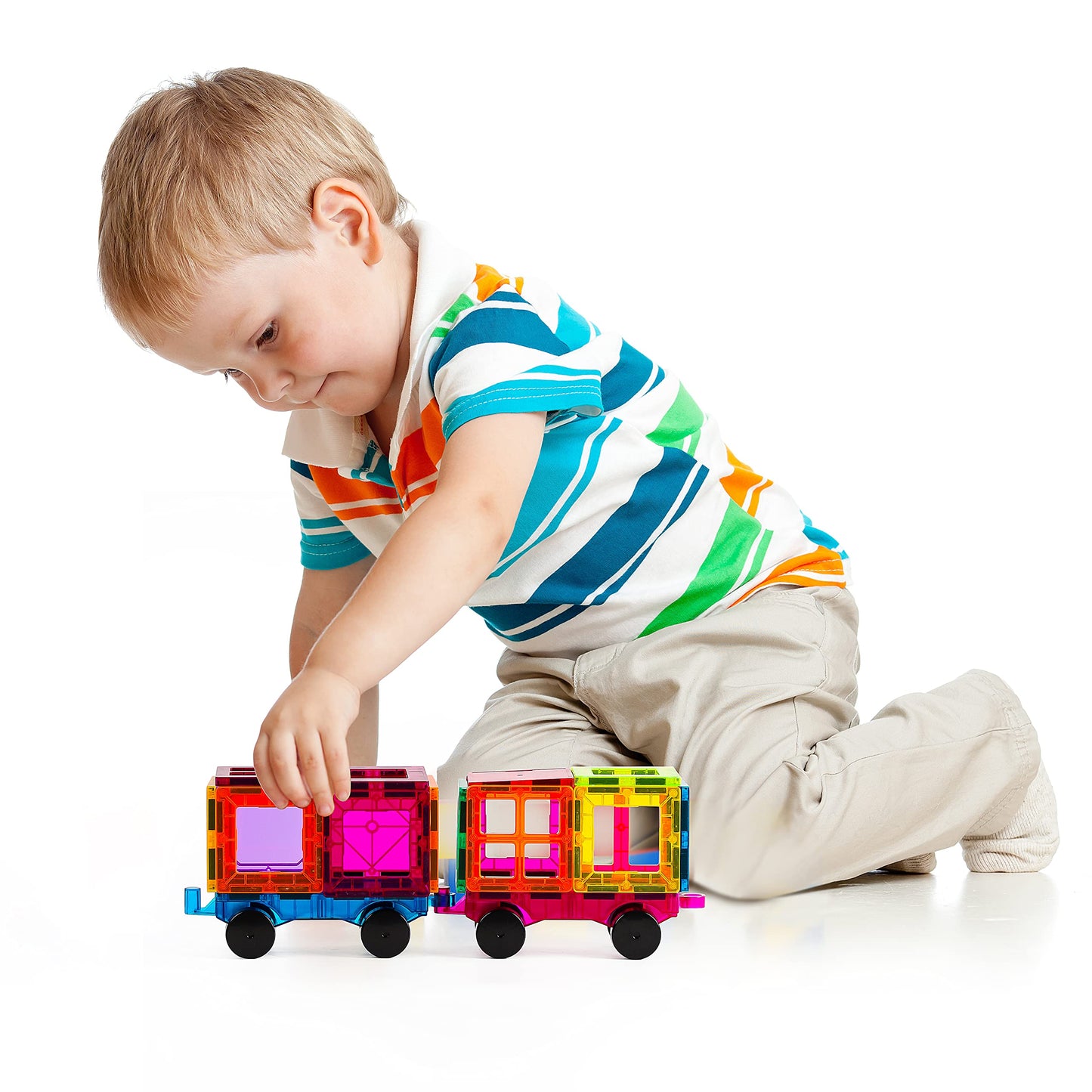 NEOFORMERS Magnetic Tiles Car Set – Strong Magnets, Reinforced Hitch & Long Bed (110 PCS)