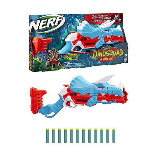Nerf DinoSquad Tricera-Blast Dart Blaster | 12 Nerf Elite Darts | Outdoor Dino Toy for Kids 8+