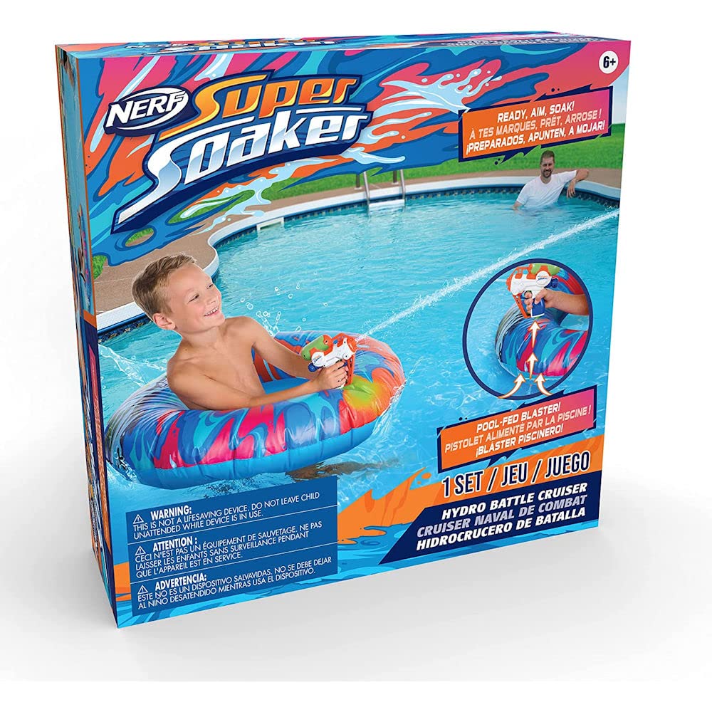NERF Super Soaker Hydro Battle Cruiser – Inflatable Pool Float with Built-In Mega Blaster