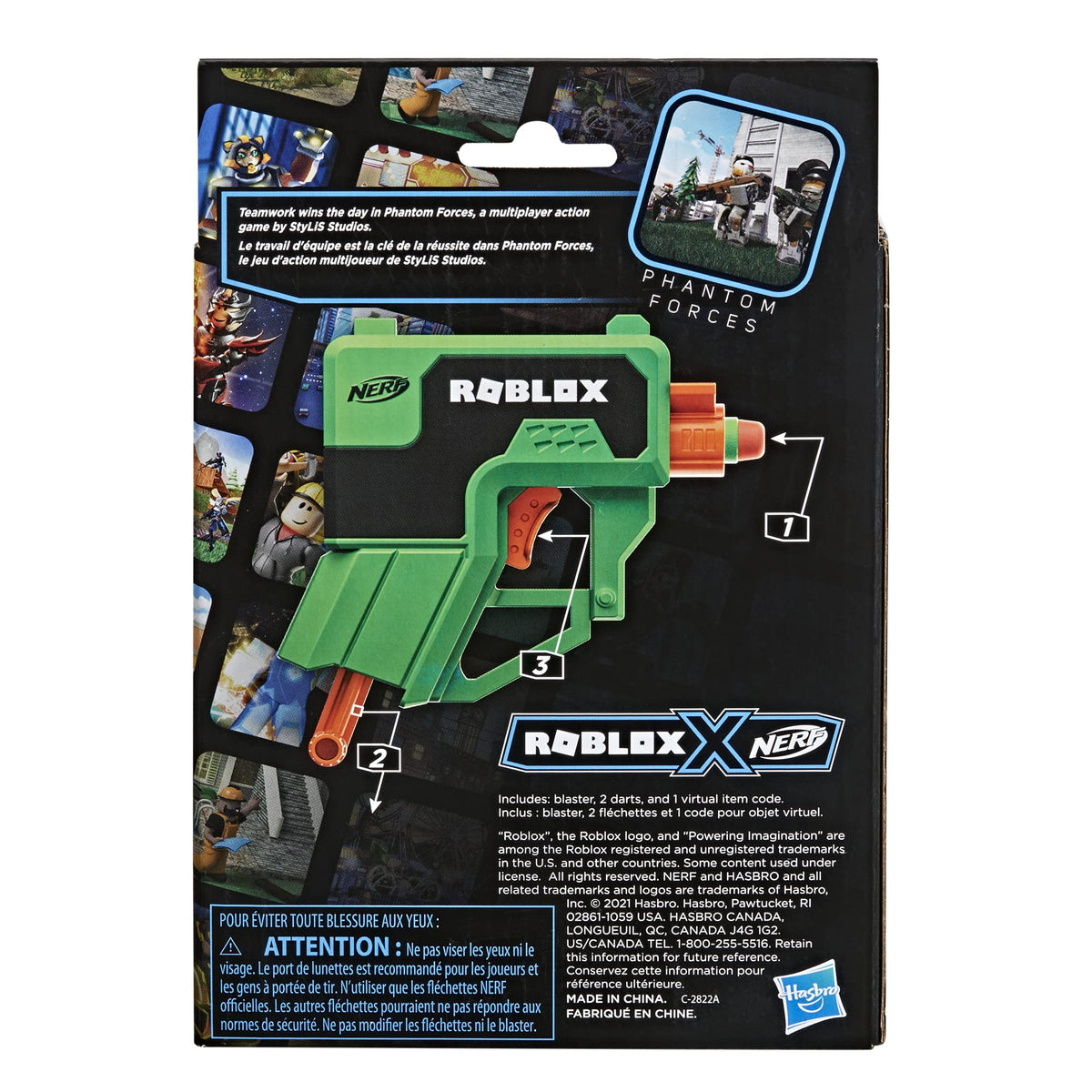 NERF Roblox Phantom Forces Boxy Buster Dart Blaster with Pull-Down Priming & In-Game Code