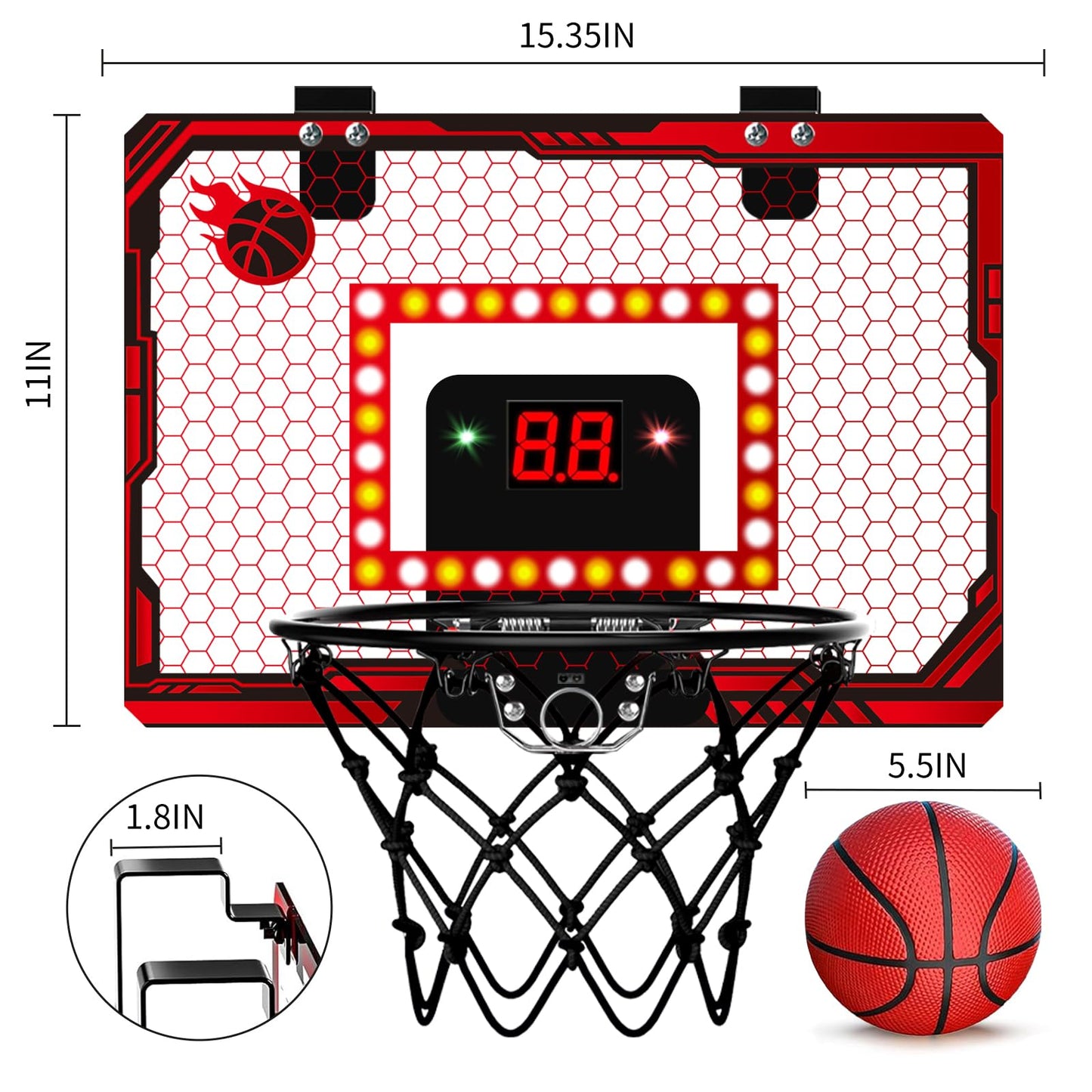NESAPTO Mini Basketball Hoop Indoor with LED Scoreboard & 3 Balls — Over-the-Door Fun