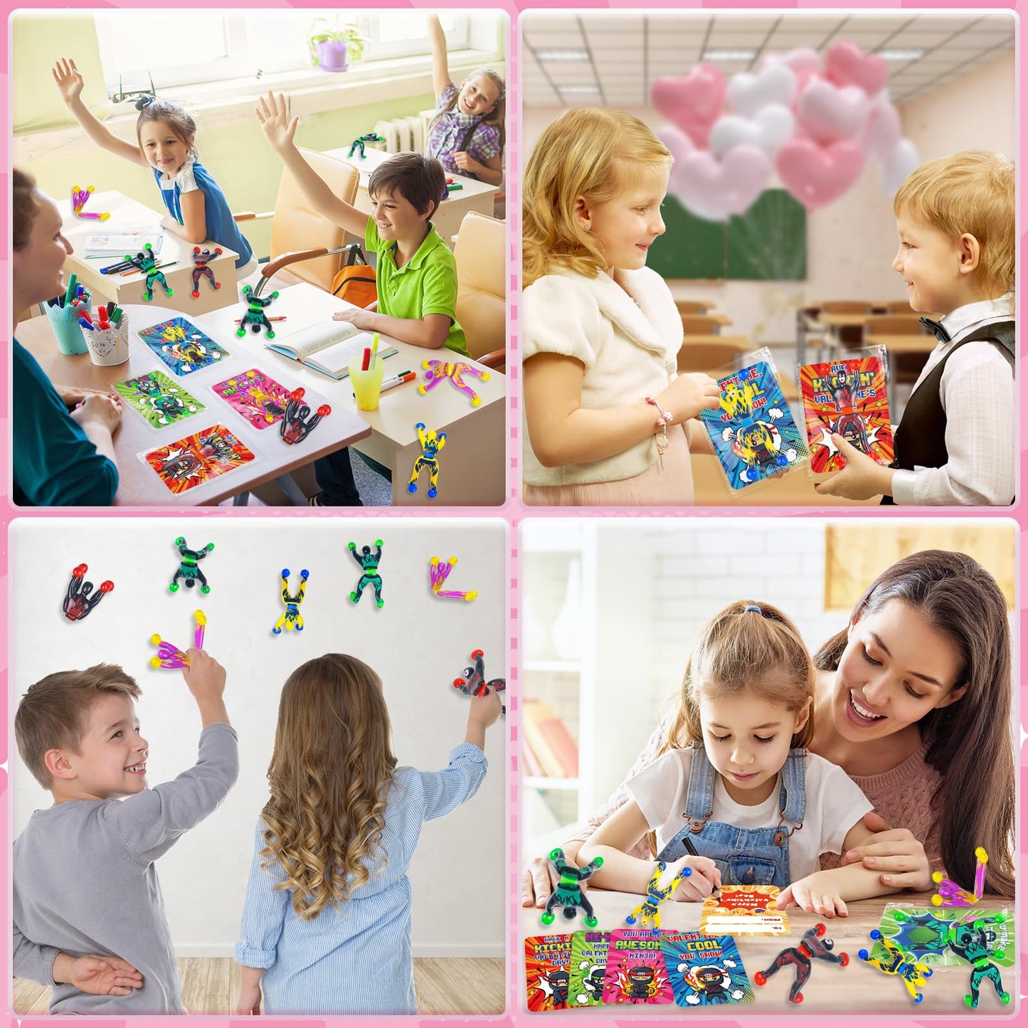 NEUBSAW 28-Pack Valentine Cards with Sticky Wall Climbing Ninja Toys – Classroom Gifts & Party Favors