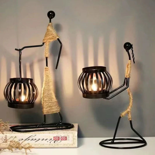 Nordic Handmade Metal Candle Holder – Abstract Character Design