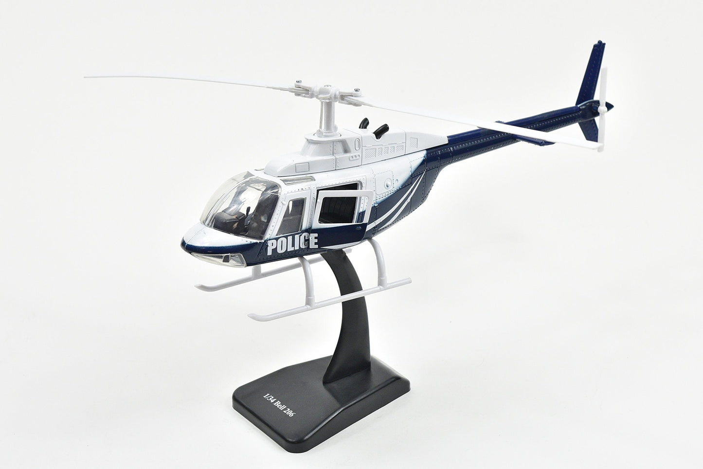 NewRay Bell 206 Helicopter Diecast Model – Police Sky Pilot Series, 1:34 Scale, Dark Blue & White