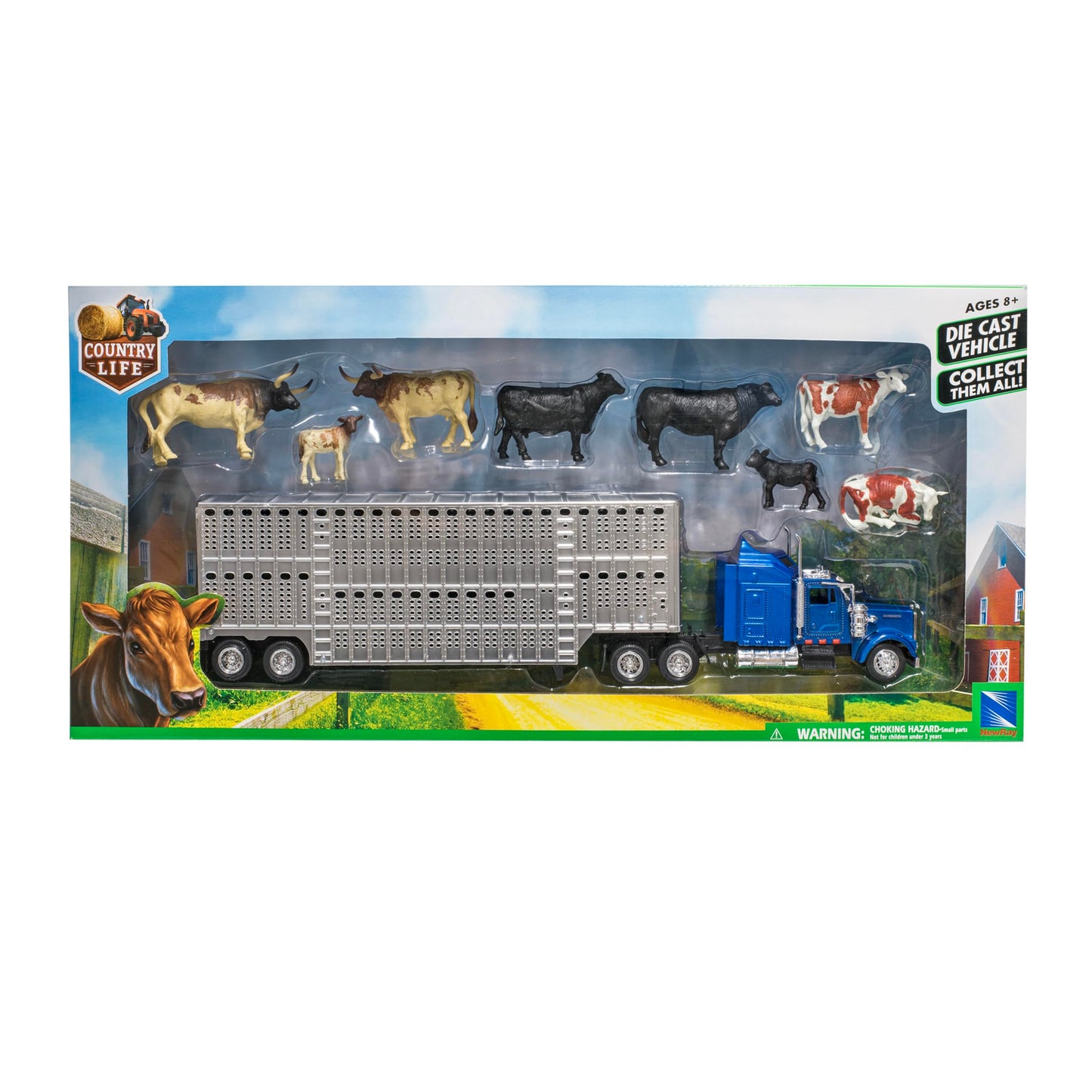 NewRay Country Life 1:43 Livestock Playset – Die-Cast Truck & Trailer with 10 Cattle