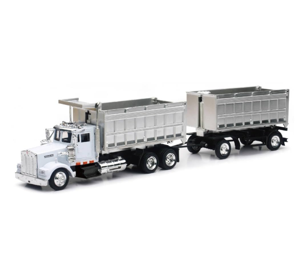 NewRay Kenworth W900 Double Dump Truck with Chrome Trailer