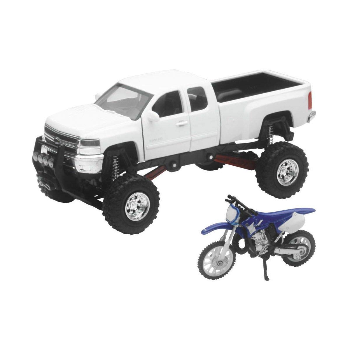 NewRay 1:32 Scale Truck and Dirt Bike Set SS-54416 – White Chevy with YZ125 Die-Cast Replica
