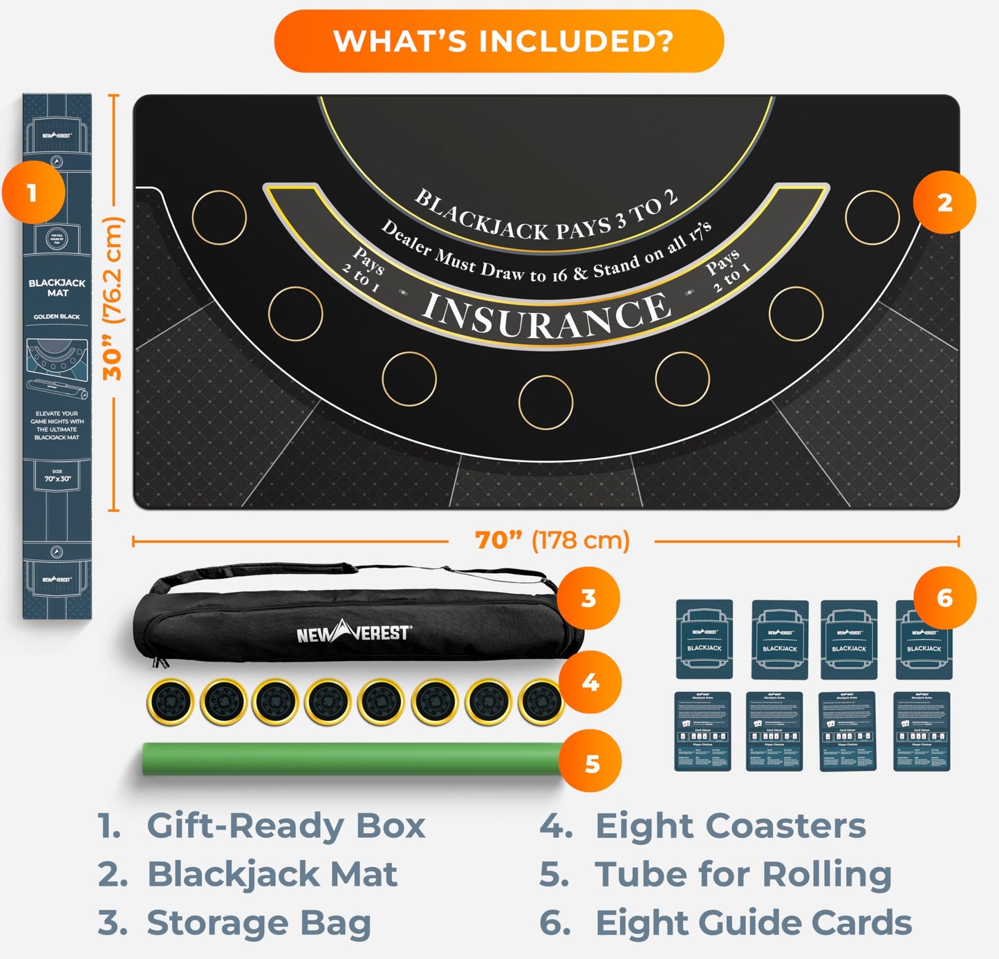 Newverest Blackjack Mat 70x30 Inches – Casino-Style Table Top for 6ft & 8ft Folding Tables