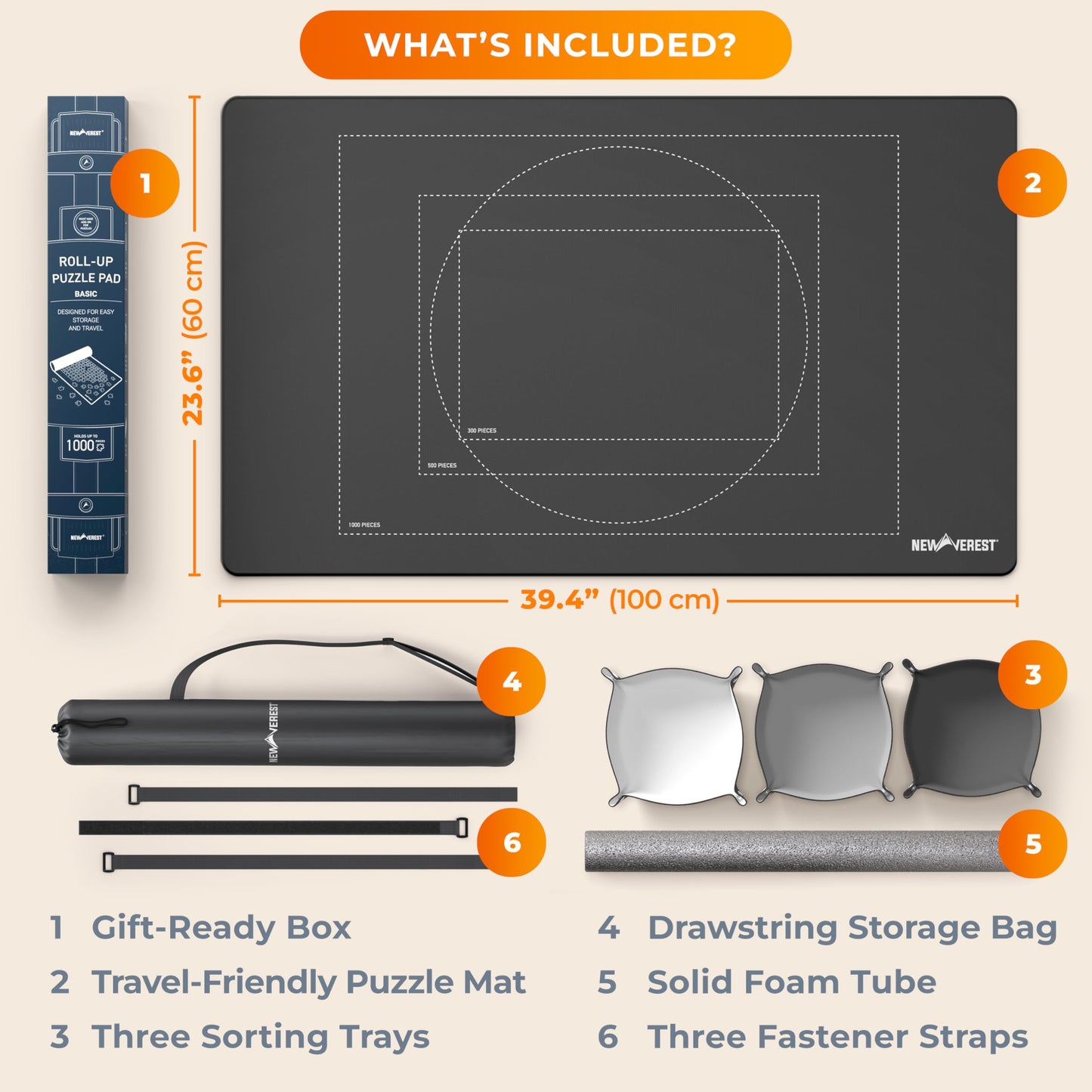 Newverest Jigsaw Puzzle Mat Roll Up – 39.4” x 23.6” with 3 Sorting Trays