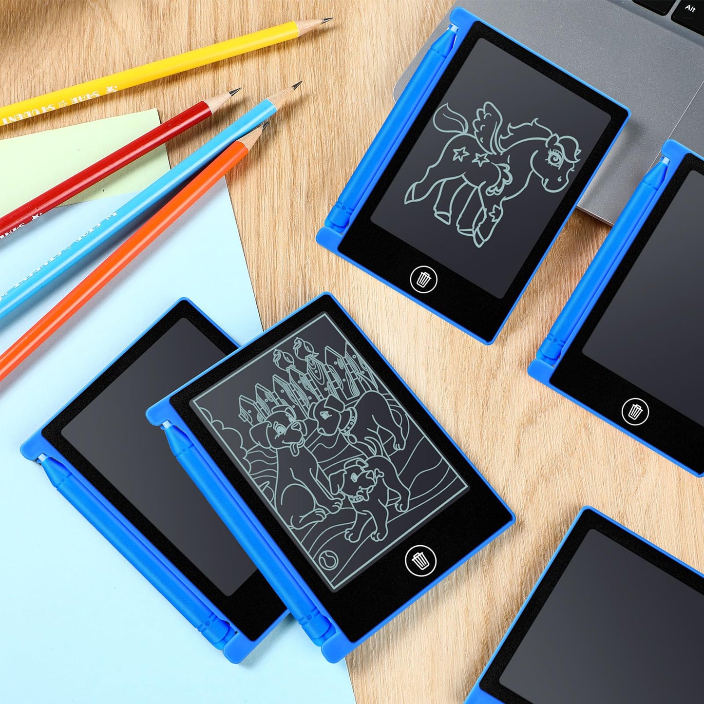 Nezyo 16-Piece 4.5-Inch Mini LCD Writing Tablet for Kids – Blue, Reusable Doodle Board (Bulk Pack)