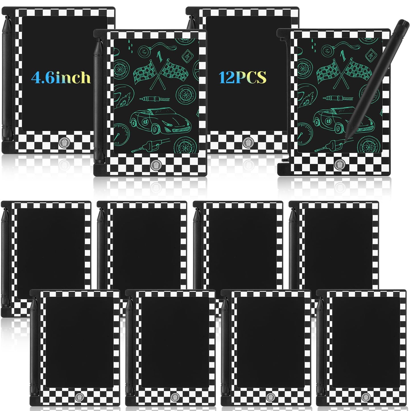 Nezyo 12 Pack Race Car LCD Writing Tablets for Kids – 4.6-Inch Erasable Mini Drawing Pads