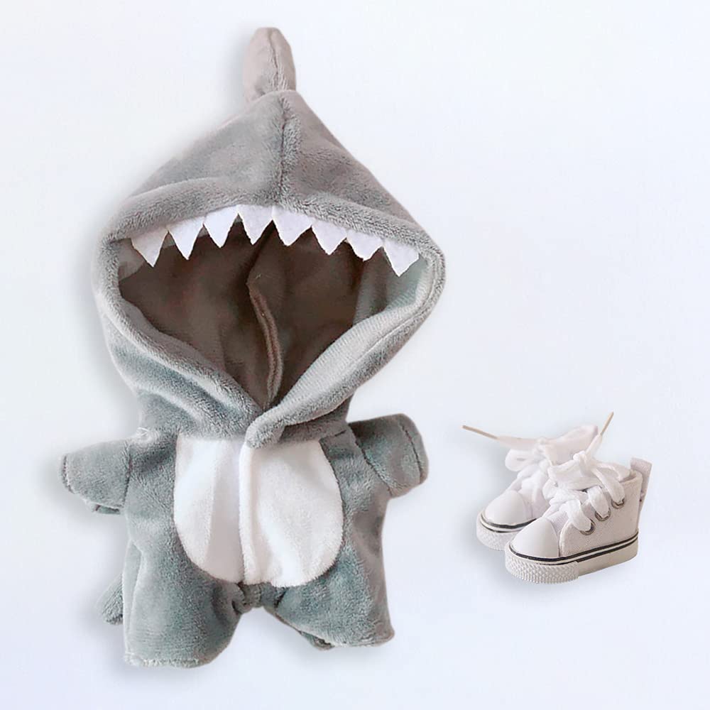 niannyyhouse Shark Clothes 20cm Plush Doll Set – Gray Pajamas (2-Piece)