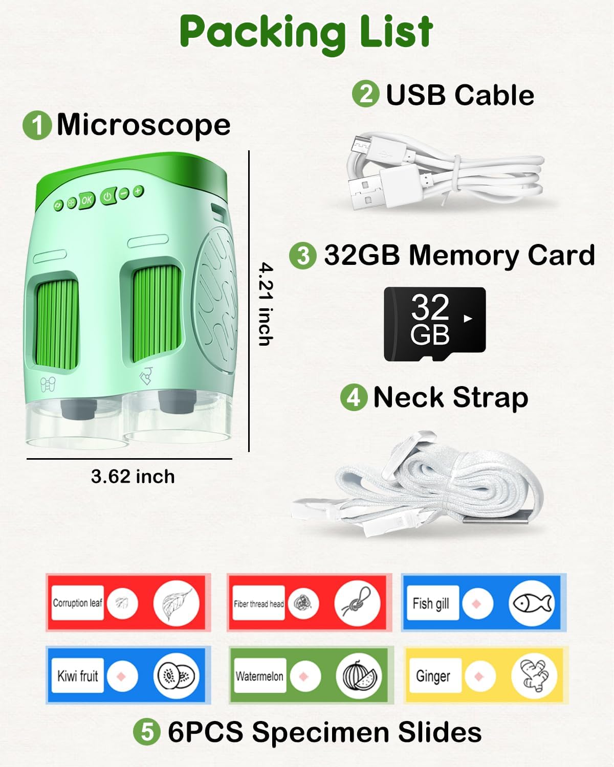 Nicmore 1000X Handheld Microscope for Kids – 4K 2.0 Inch Screen, 3-in-1 Telescope & Camera, 6 Slides