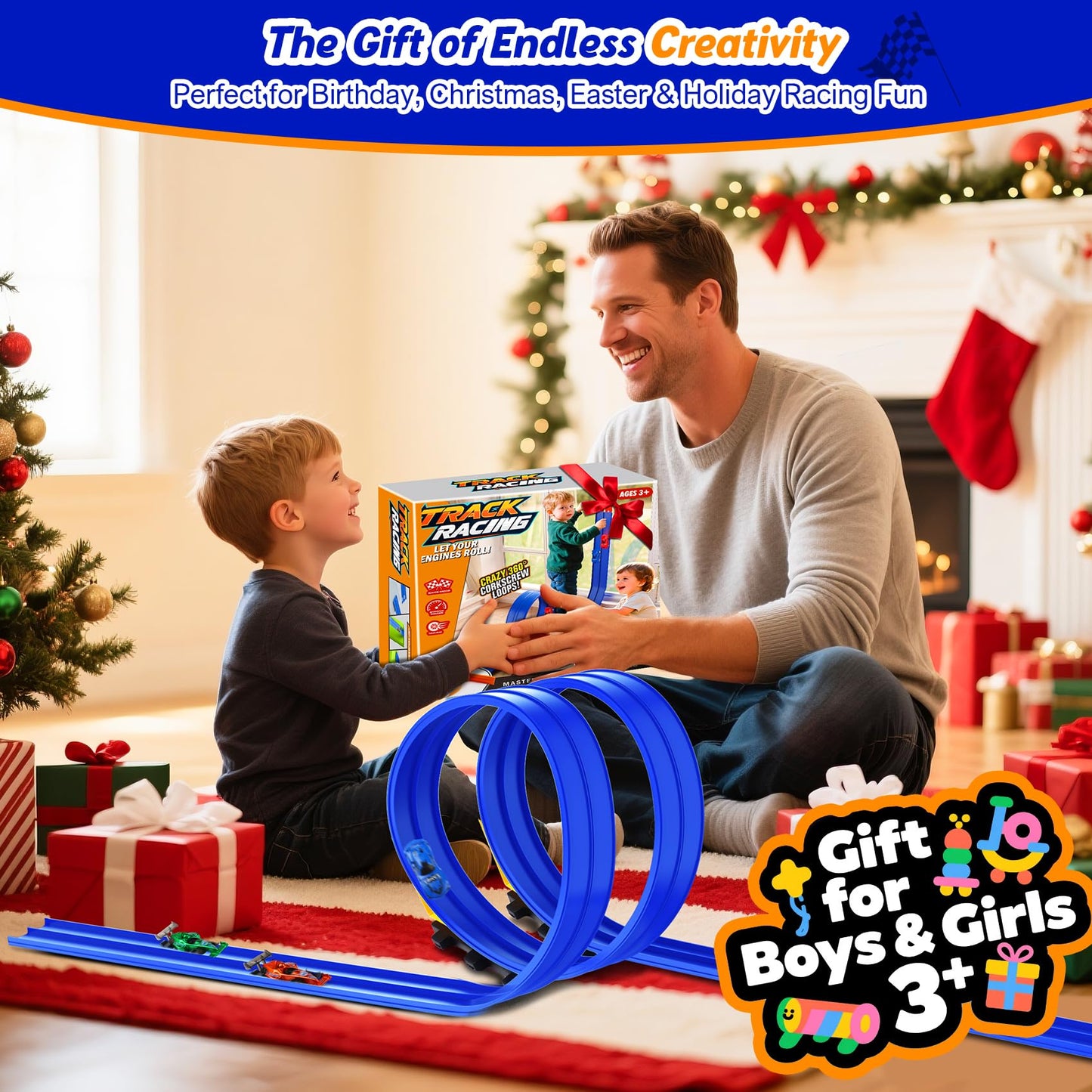 Nicmore Flexible Race Track Toy Set – 15ft Bendable Ramp with Suction Cups, Roll-Up Track for 1:64 Cars