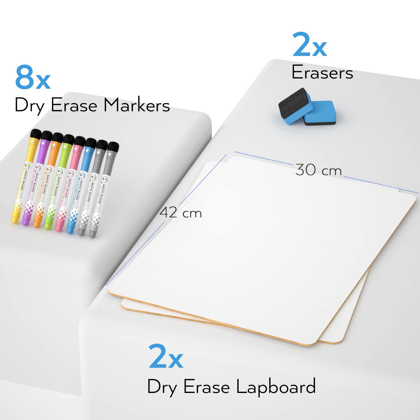 Nicpro Small Dry Erase Lapboard 2-Pack – 12x16 in Double-Sided Whiteboards + 8 Water-Based Pens