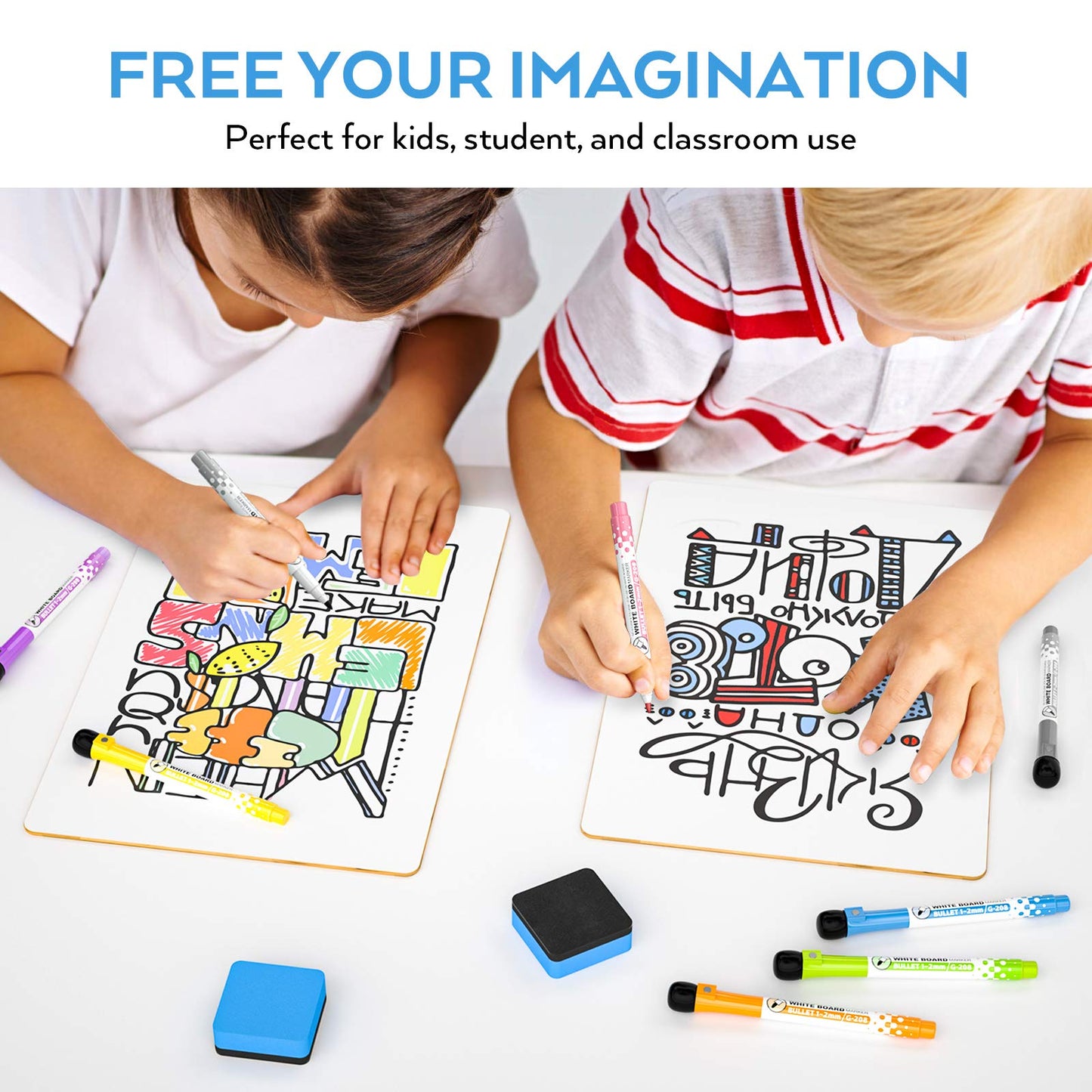 Nicpro Dry Erase Lap Boards 12x16 in – 2 Pack, 8 Markers & 2 Erasers