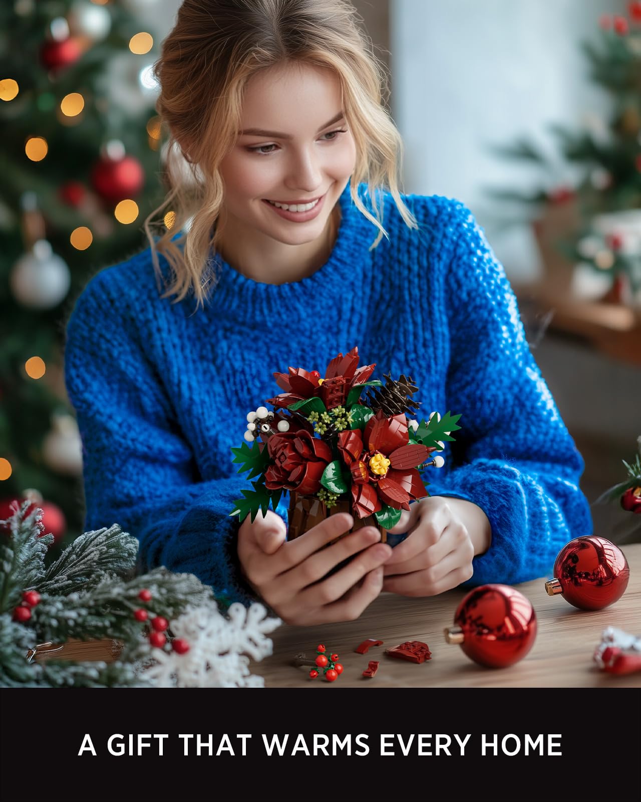 Nifeliz Poinsettia Flowers Building Set – 767 PCS Floral Desk Display NF10347