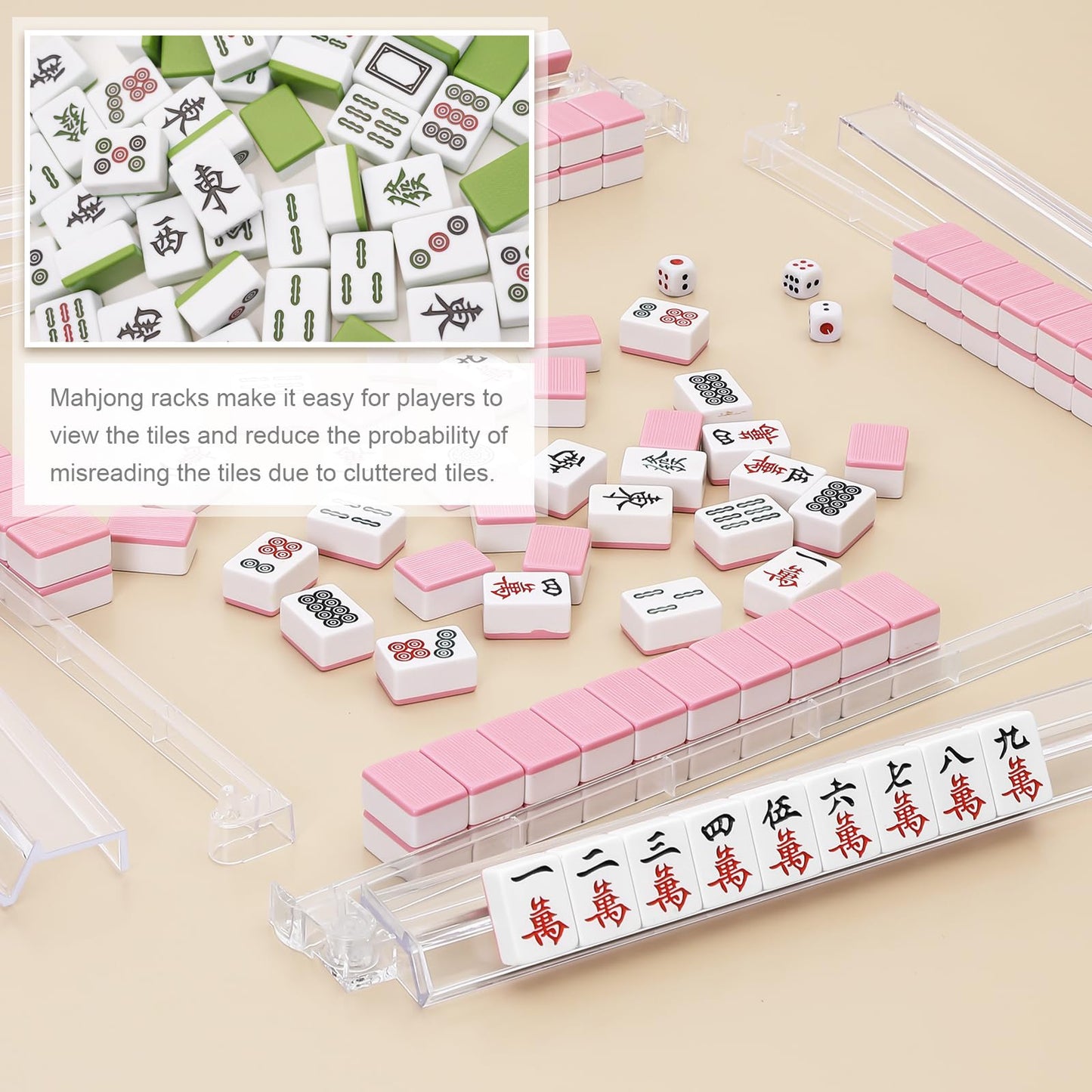Niflirt Mahjong Racks with Pushers – 4PCS Acrylic Majiang Tile Holders for Home & Club Use