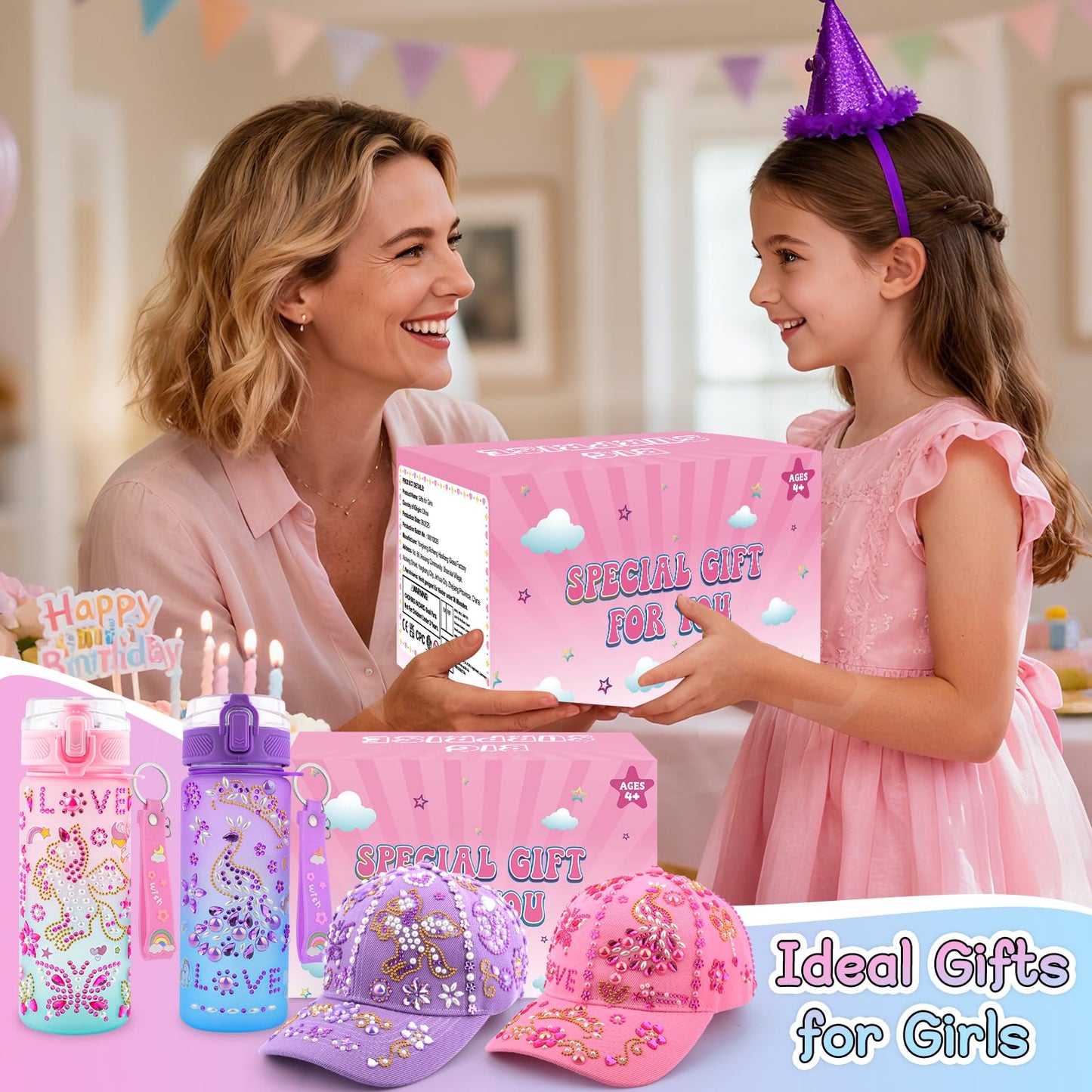 Nigifter Valentines Gifts for Girls – Decorate Your Own Water Bottle & Baseball Cap Kit