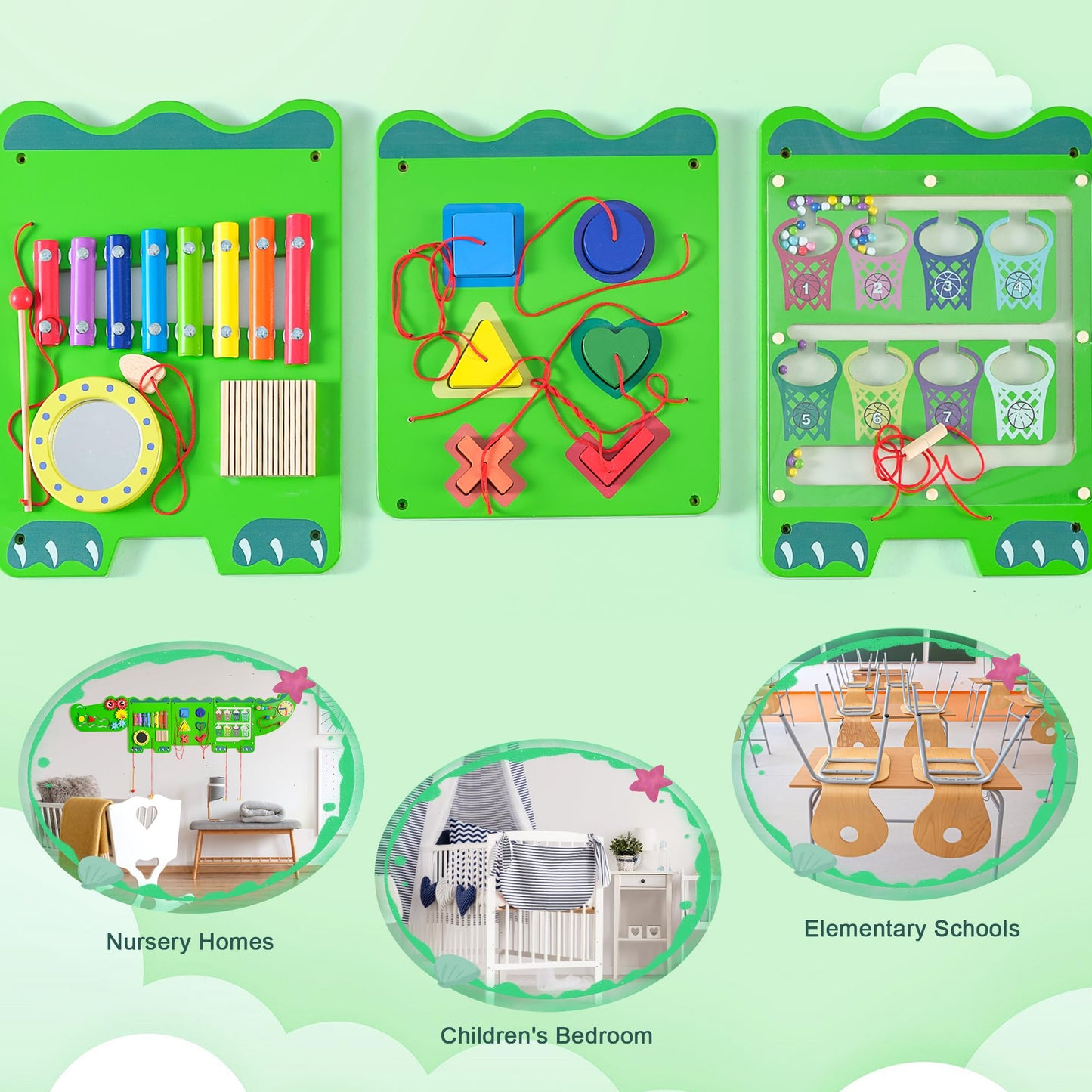Nigwet Crocodile Sensory Wall Panels – Montessori Busy Board for Toddlers (Wooden Learning Toy)