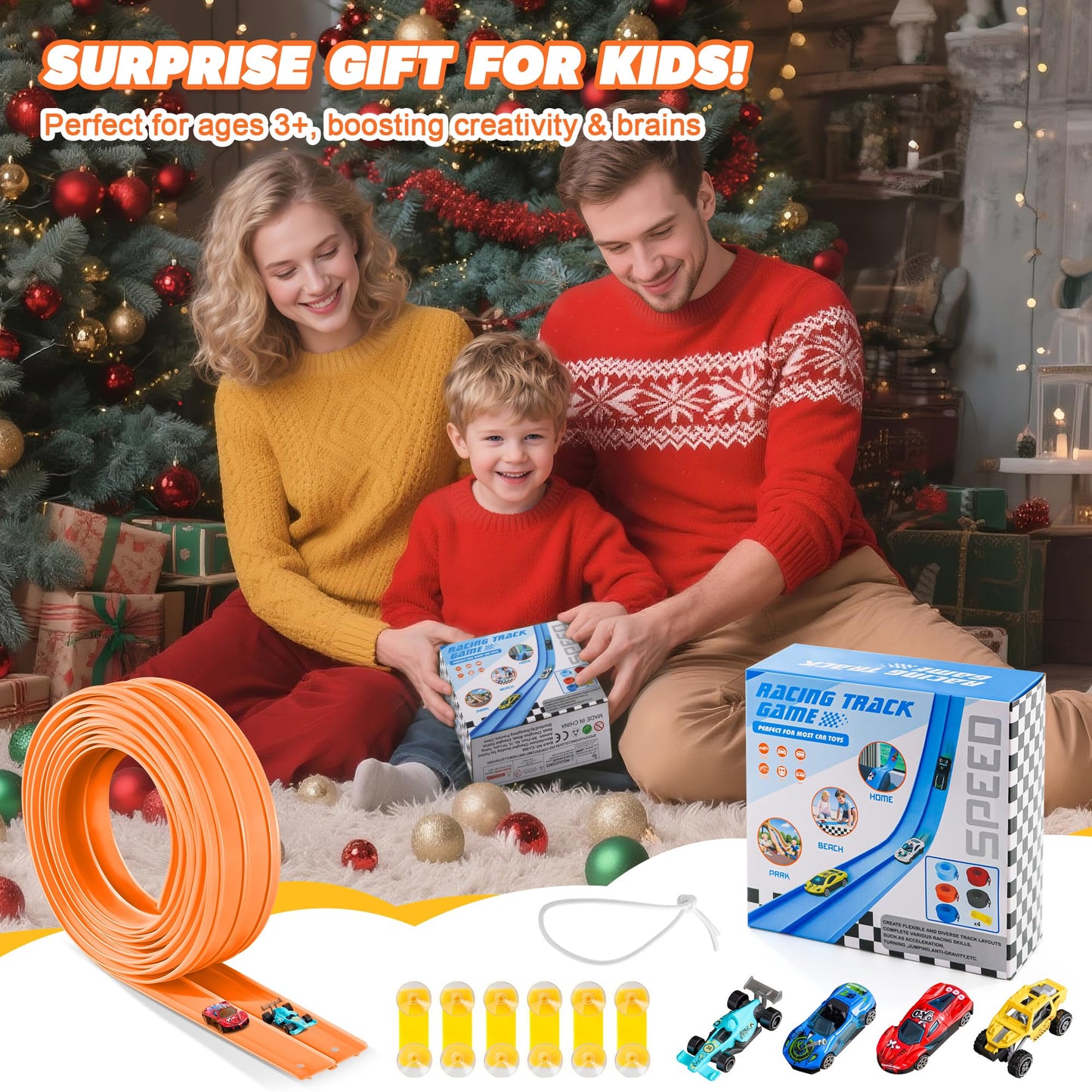 Nigwet Flexible Race Track – 15ft Bendable Toy Track for Kids (Orange)