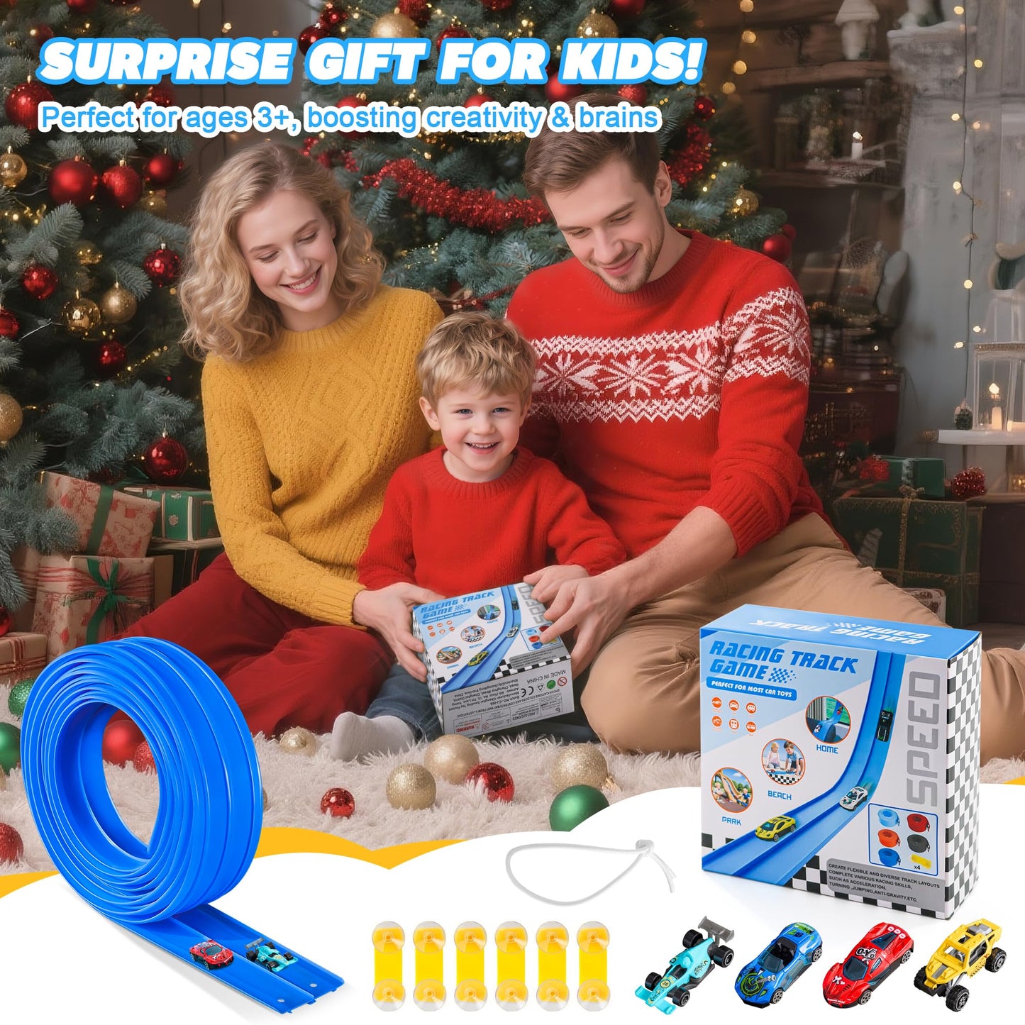 Nigwet Flexible Race Track for Kids – 15 Ft Bendable Car Track with Ramp Toy