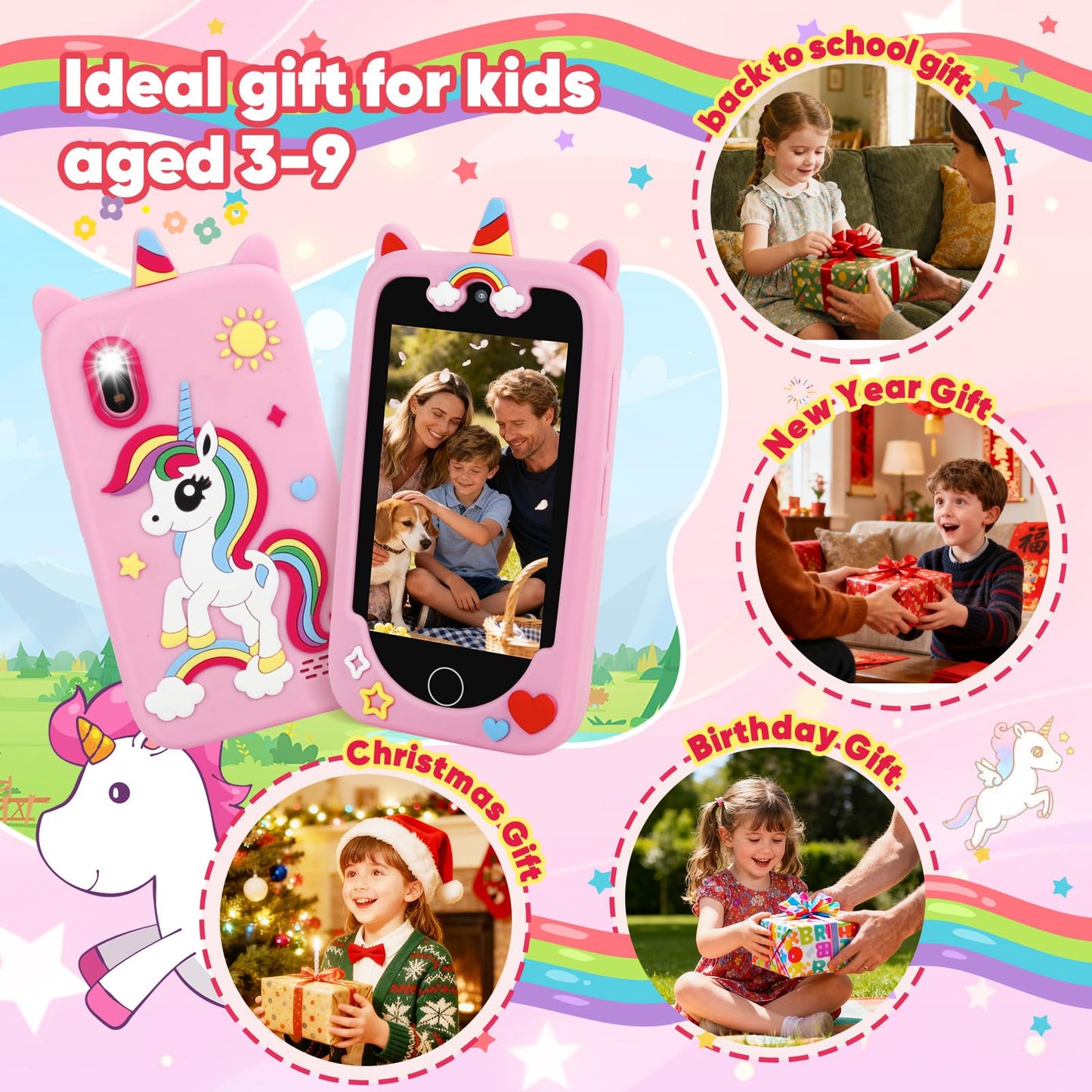 NINE CUBE Kids Smart Phone for Ages 3-10 | 3.97-inch Touchscreen, Dual Cameras & 200+ STEM Games