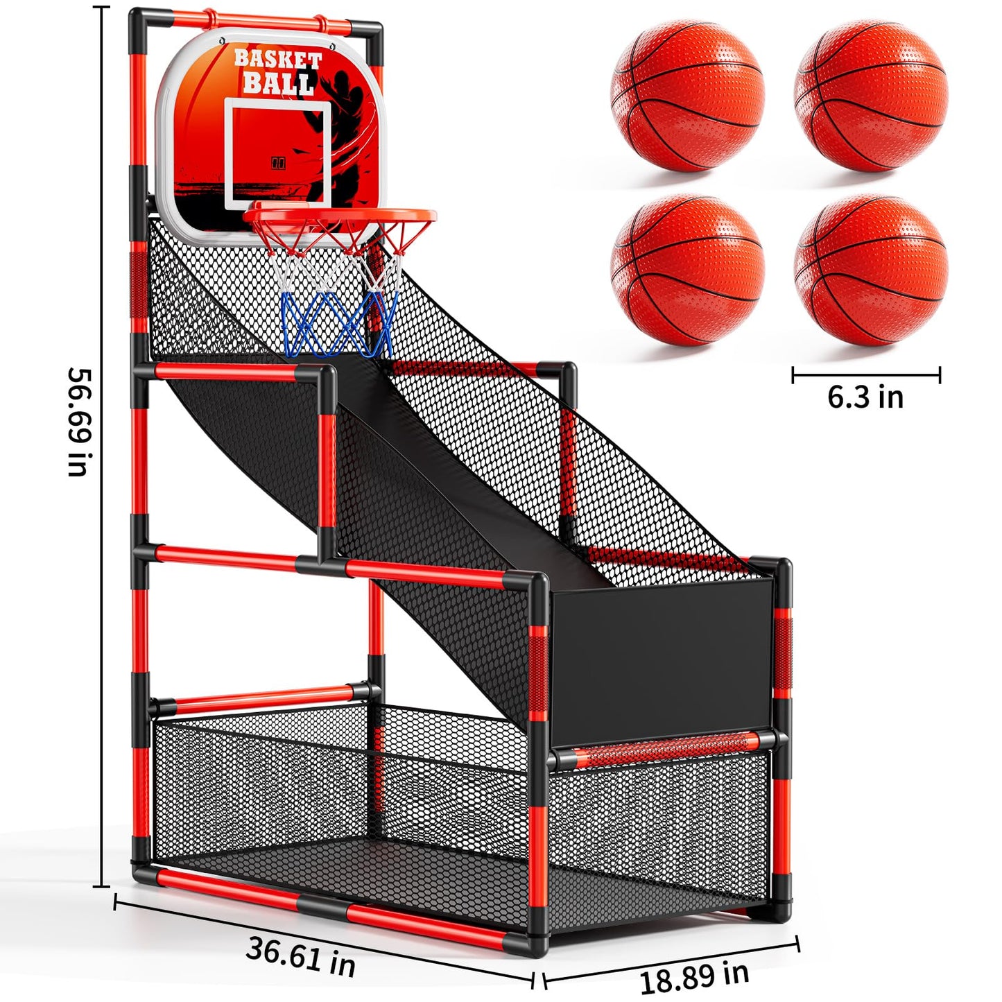 NIPLOOOW Arcade Basketball Game Set – Adjustable Indoor/Outdoor Hoop (4 Balls + Pump) for Kids 3-12