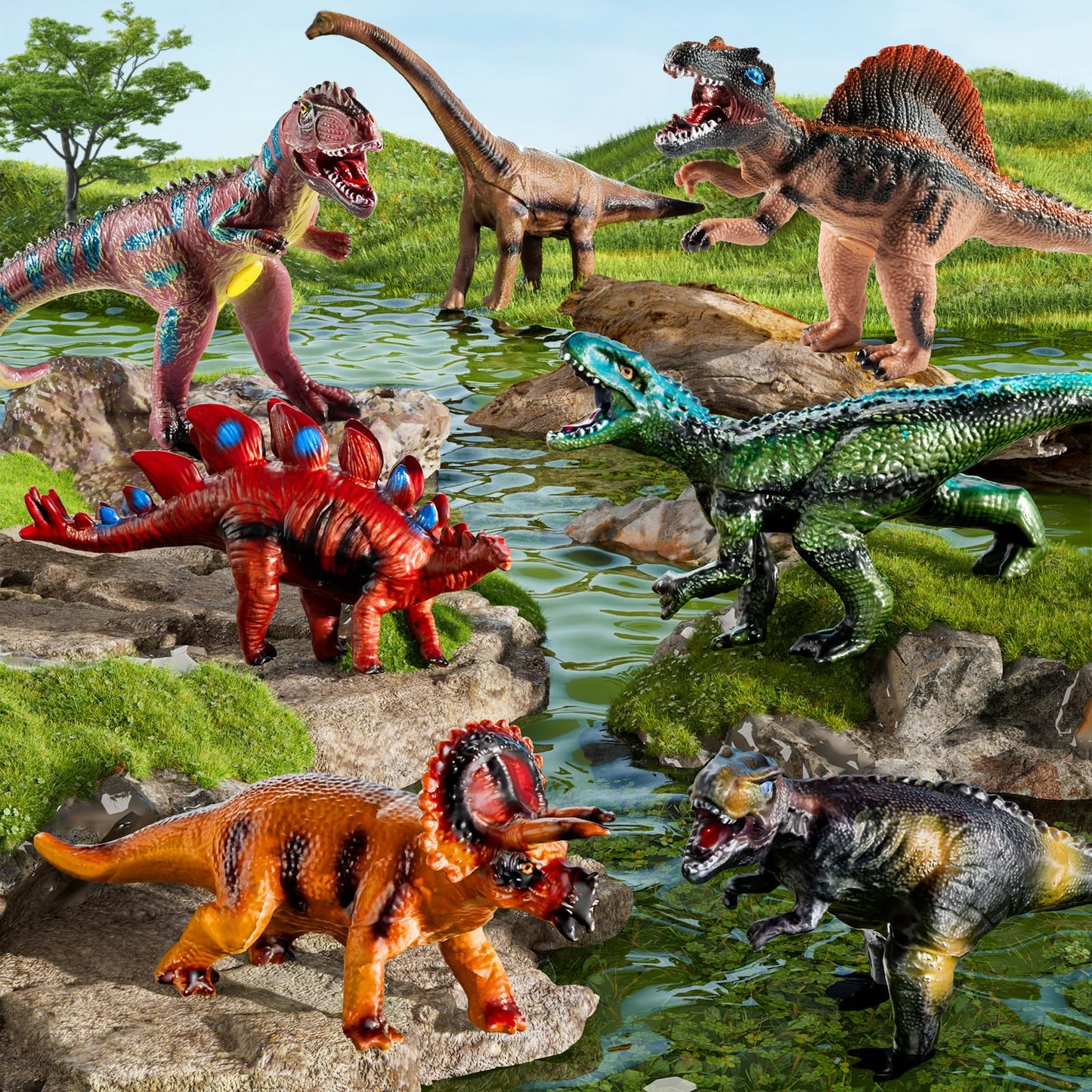 NIPLOOOW Big 7-Piece Jumbo Dinosaur Toys for Kids 3-7 | Realistic Hand-Painted Dino Figures