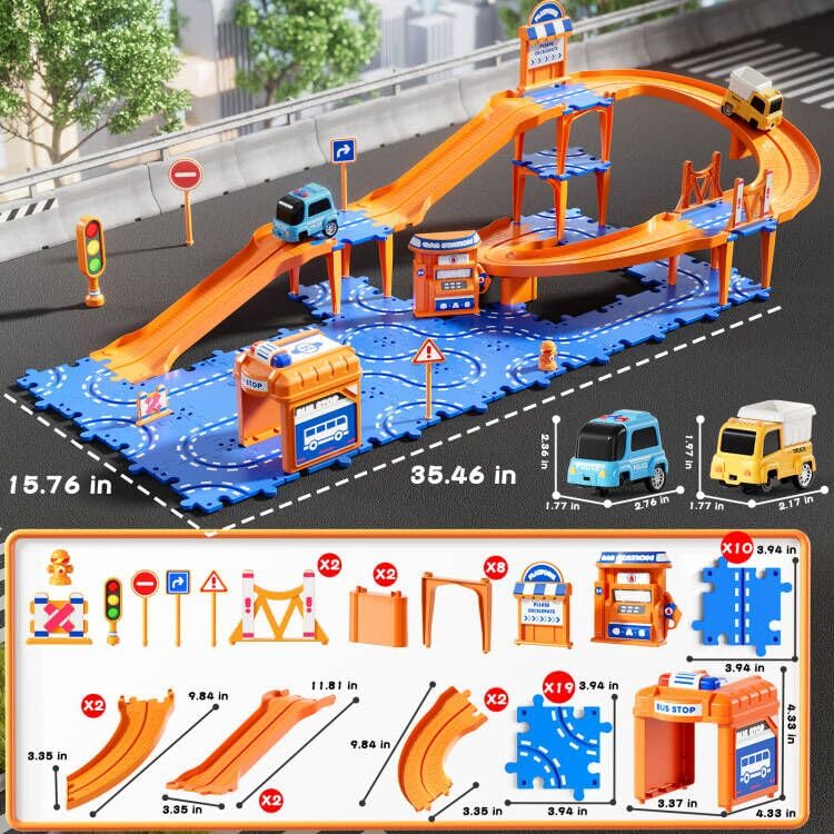 NIPLOOOW Puzzle Race Car Track Set – 57-Piece Floor Toy for Kids Aged 3-8