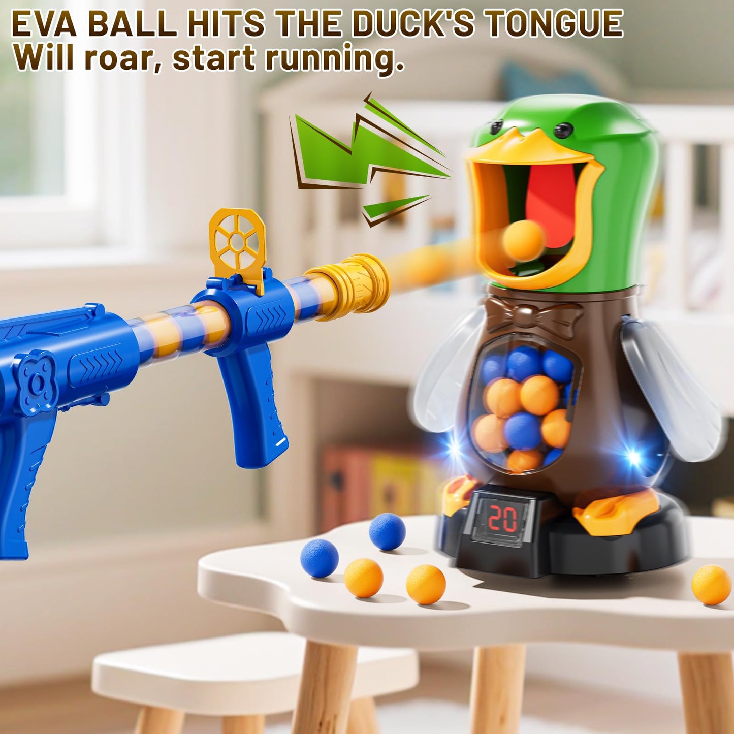 NIPLOOOW Duck Shooting Toy for Kids 3-8 — Movable Target, LCD Score, Air Pump Launcher